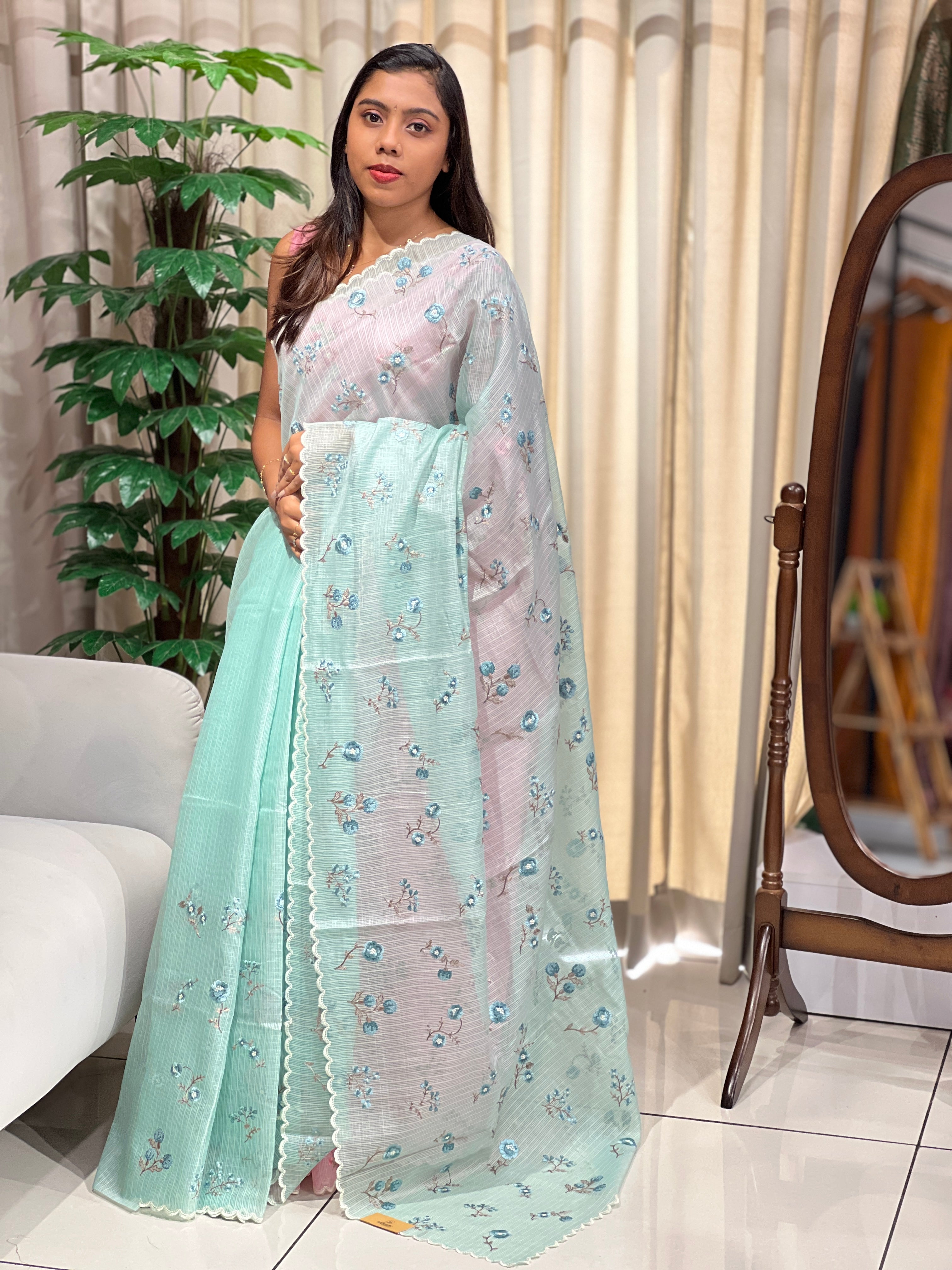 Floral Machine Embroidery Detailed Kota Saree | PKS166