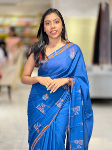 Block Print Detailed Soft Cotton Saree | SFA118