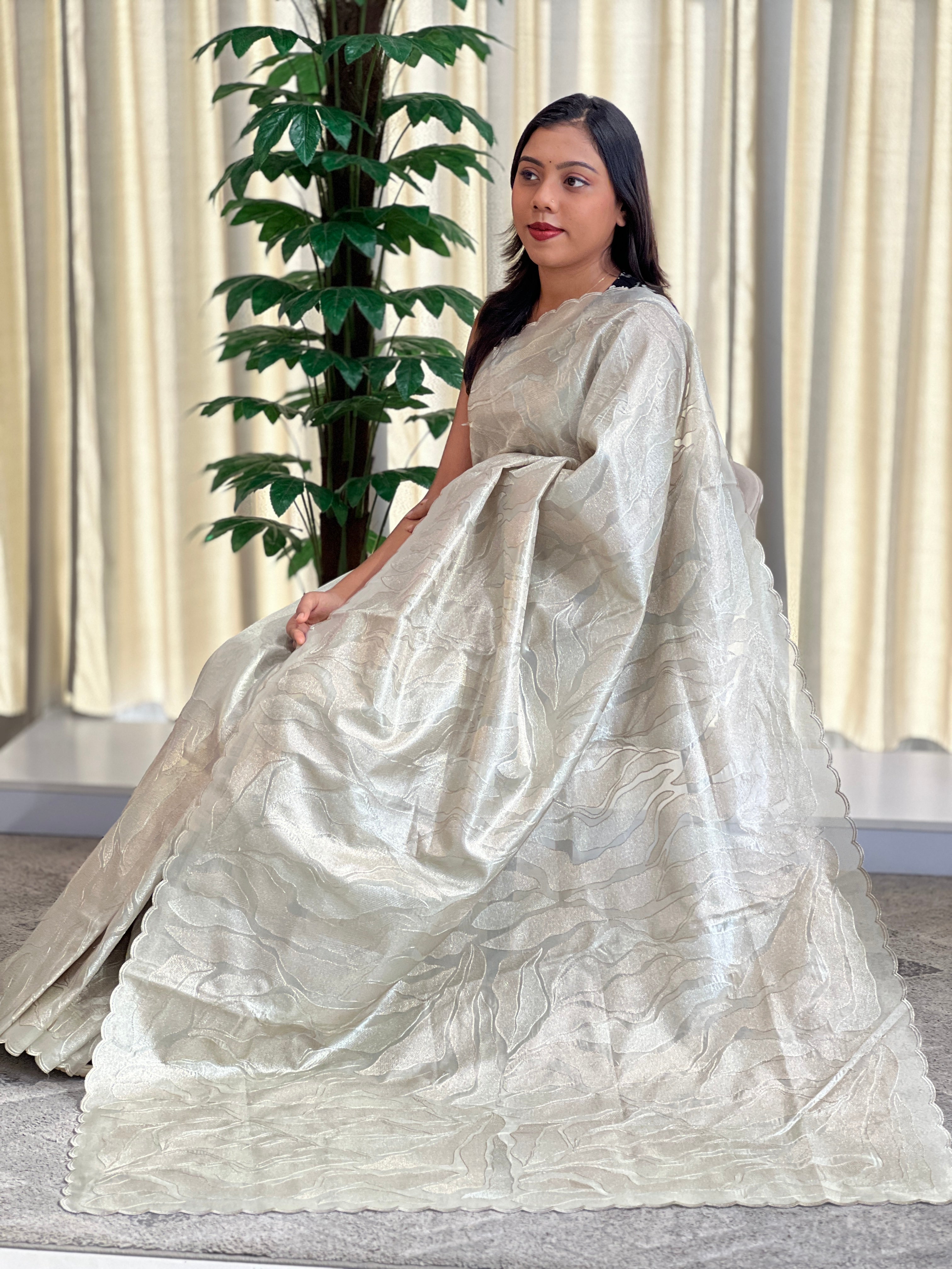 Abstract Embroidery Viscose Organza Saree | MB153