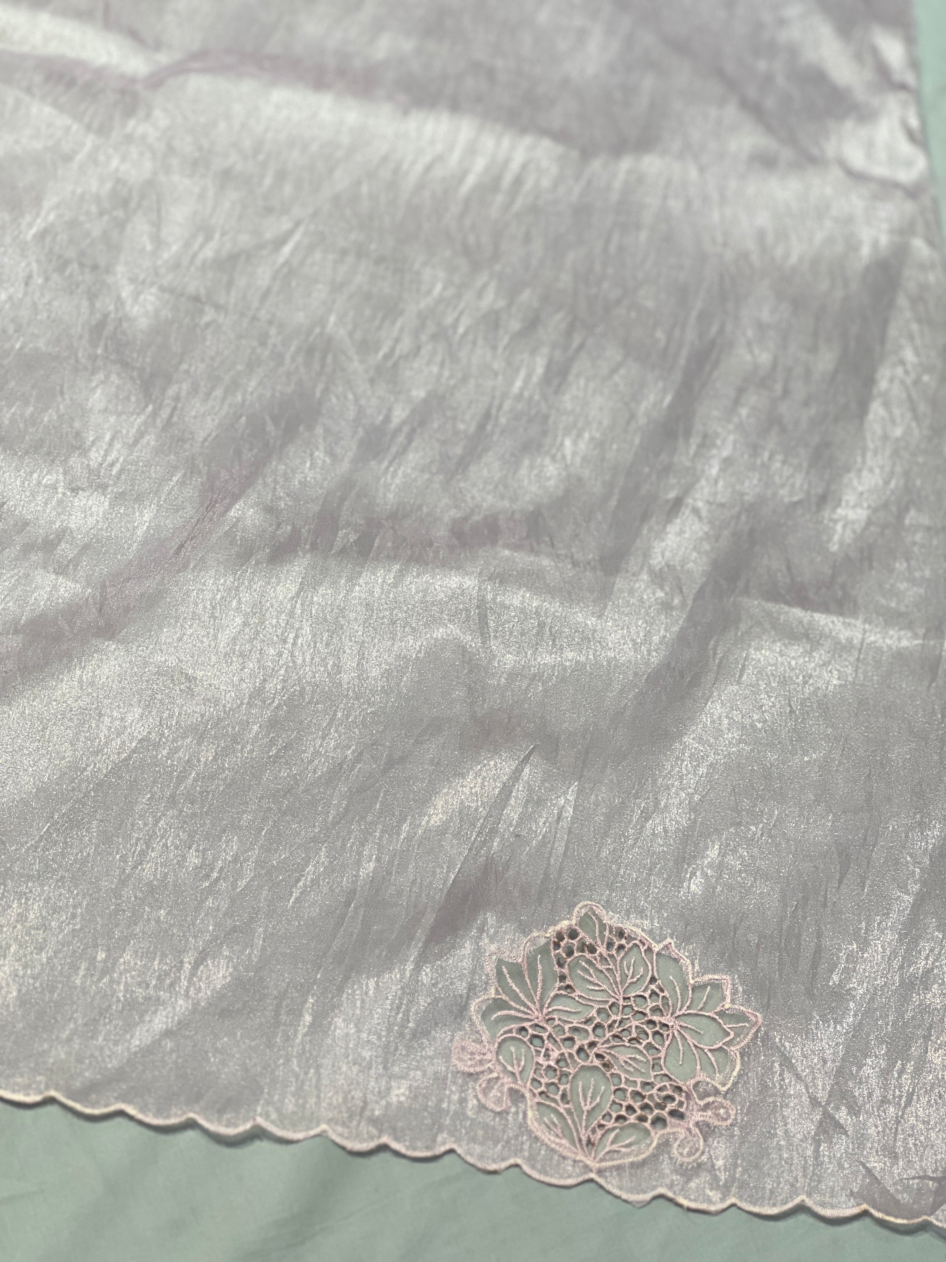 Machine Embroidery Cutwork Detailed Shimmer Oragnza Saree |  BLD491
