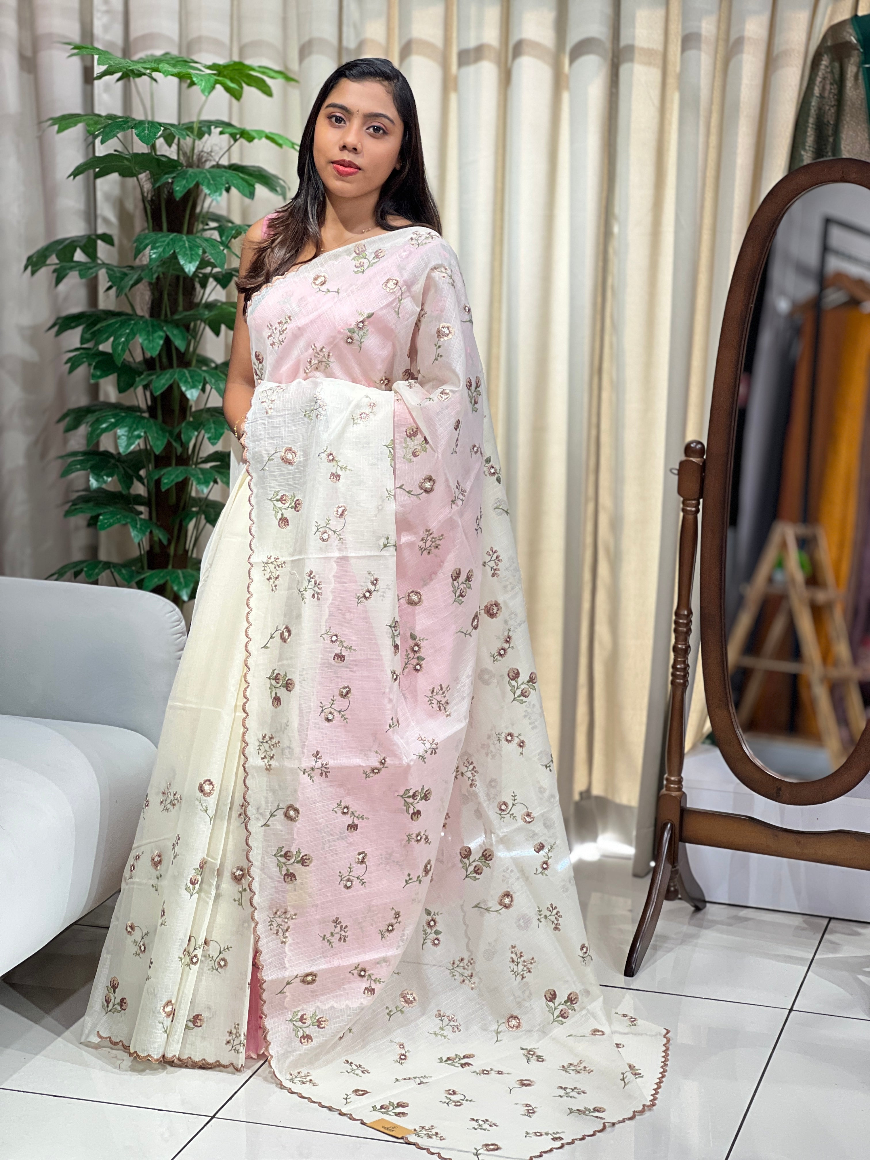 Floral Machine Embroidery Detailed Kota Saree | PKS165