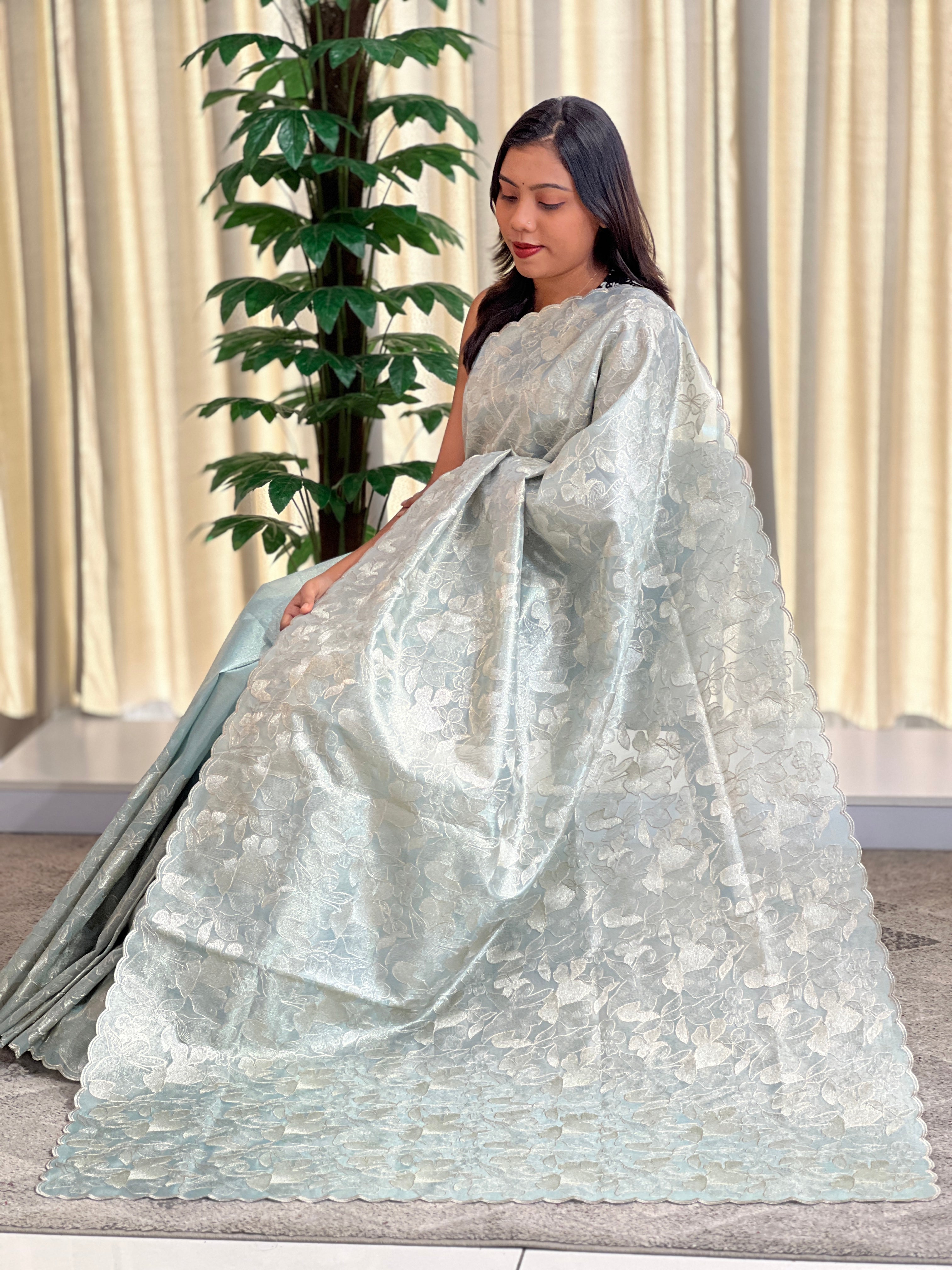 Floral Embroidered Viscose Organza Saree | MB154