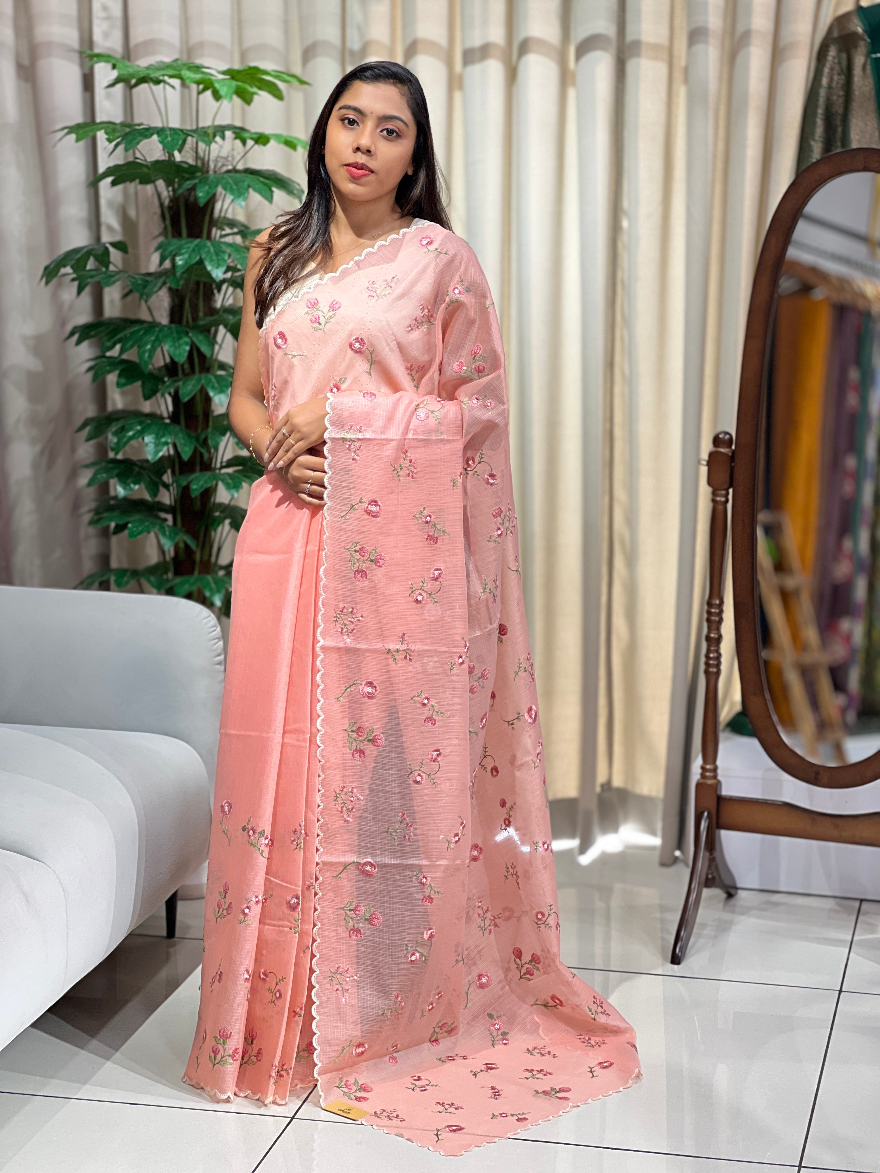 Floral Machine Embroidery Detailed Kota Saree | PKS168
