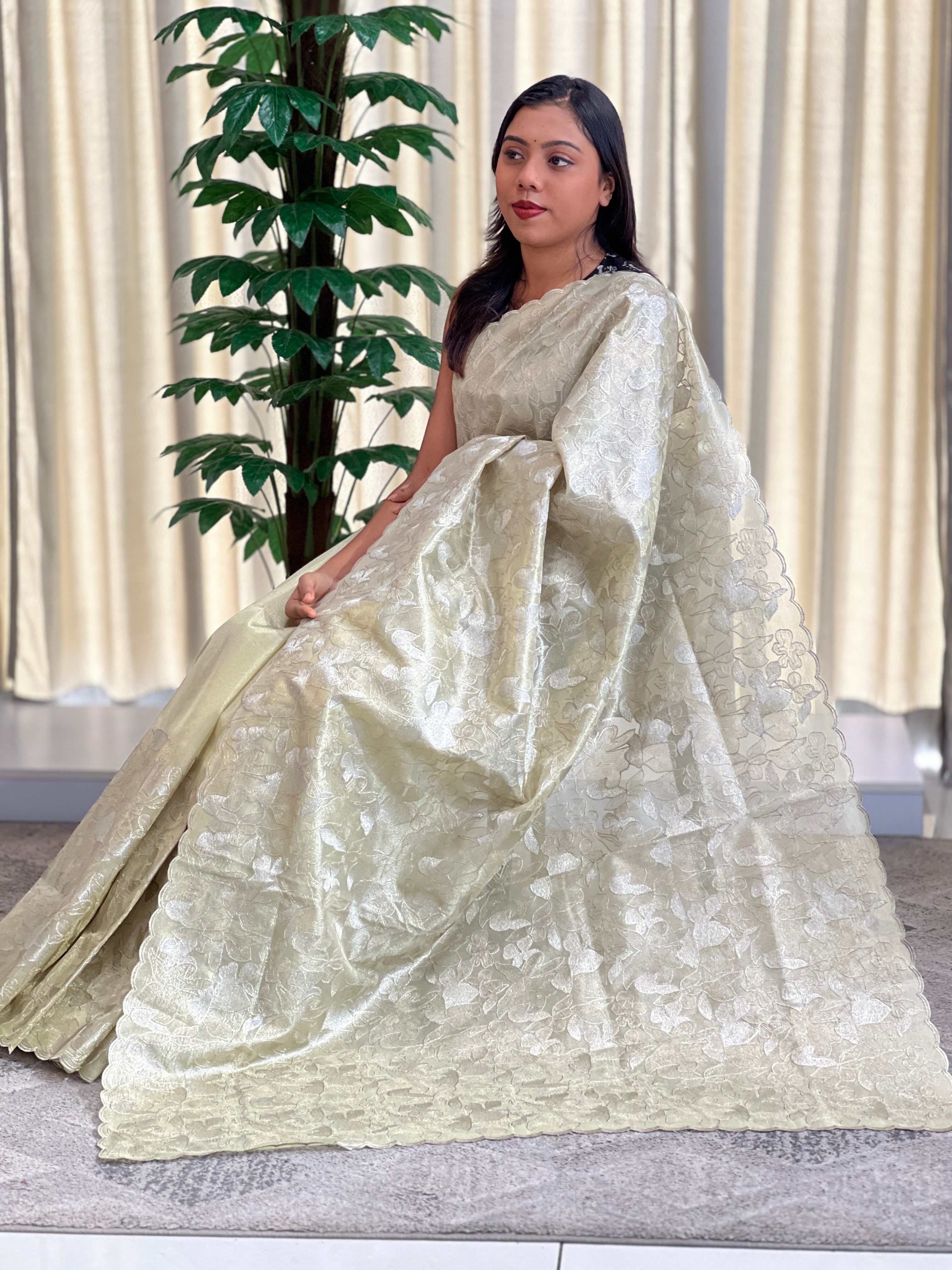 Floral Embroidered Viscose Organza Saree | MB156