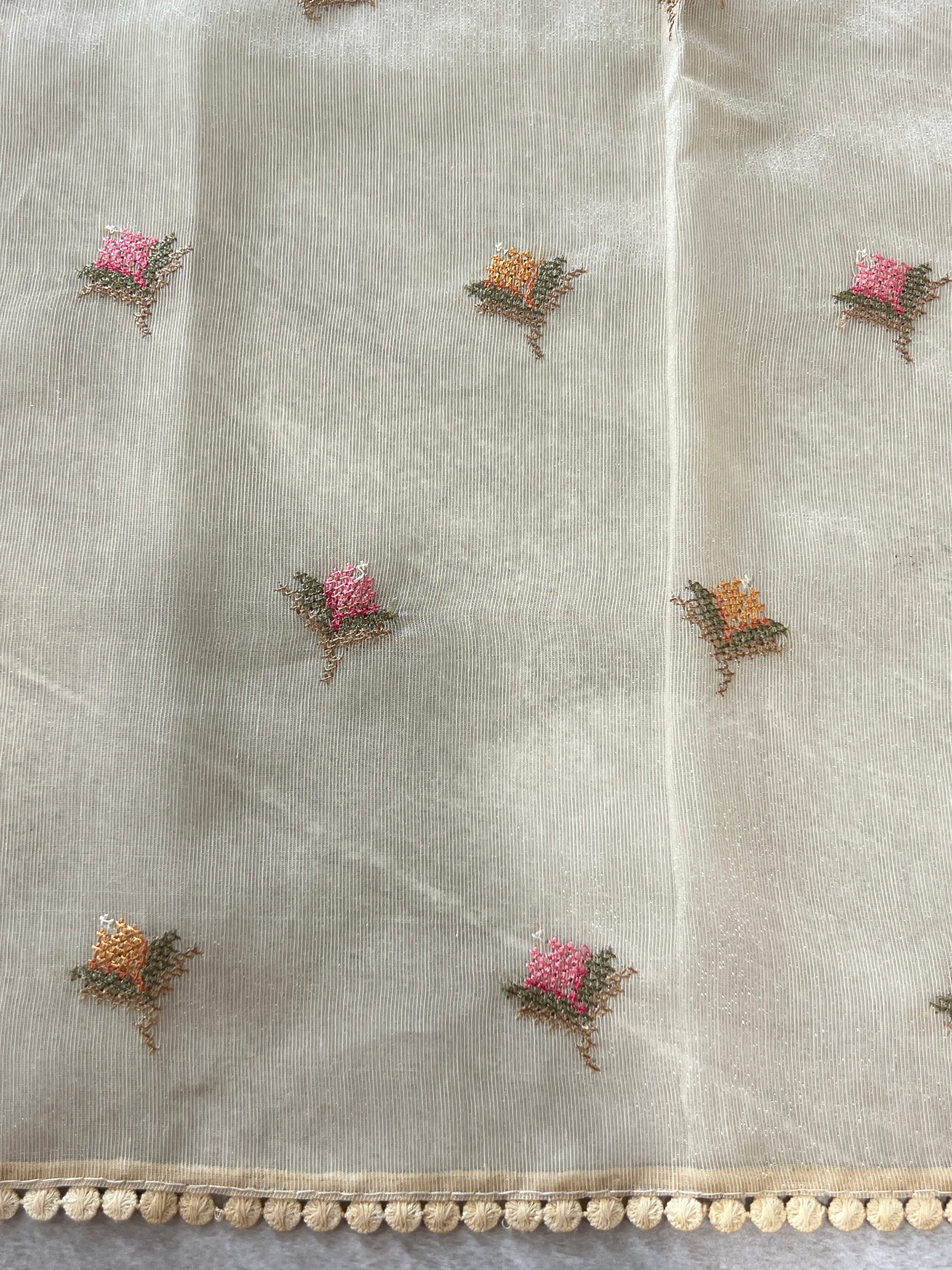 Cross Stitch Embroidered Organza Saree  | MB148