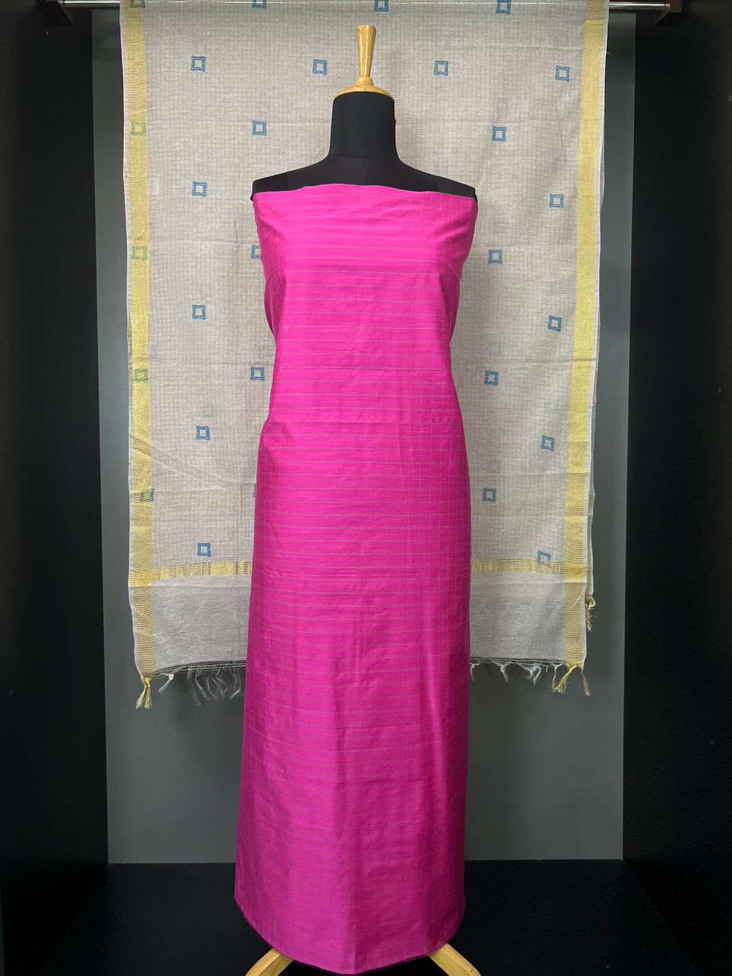Check Patterned Chanderi Salwar Set Top & Dupatta | SSD104