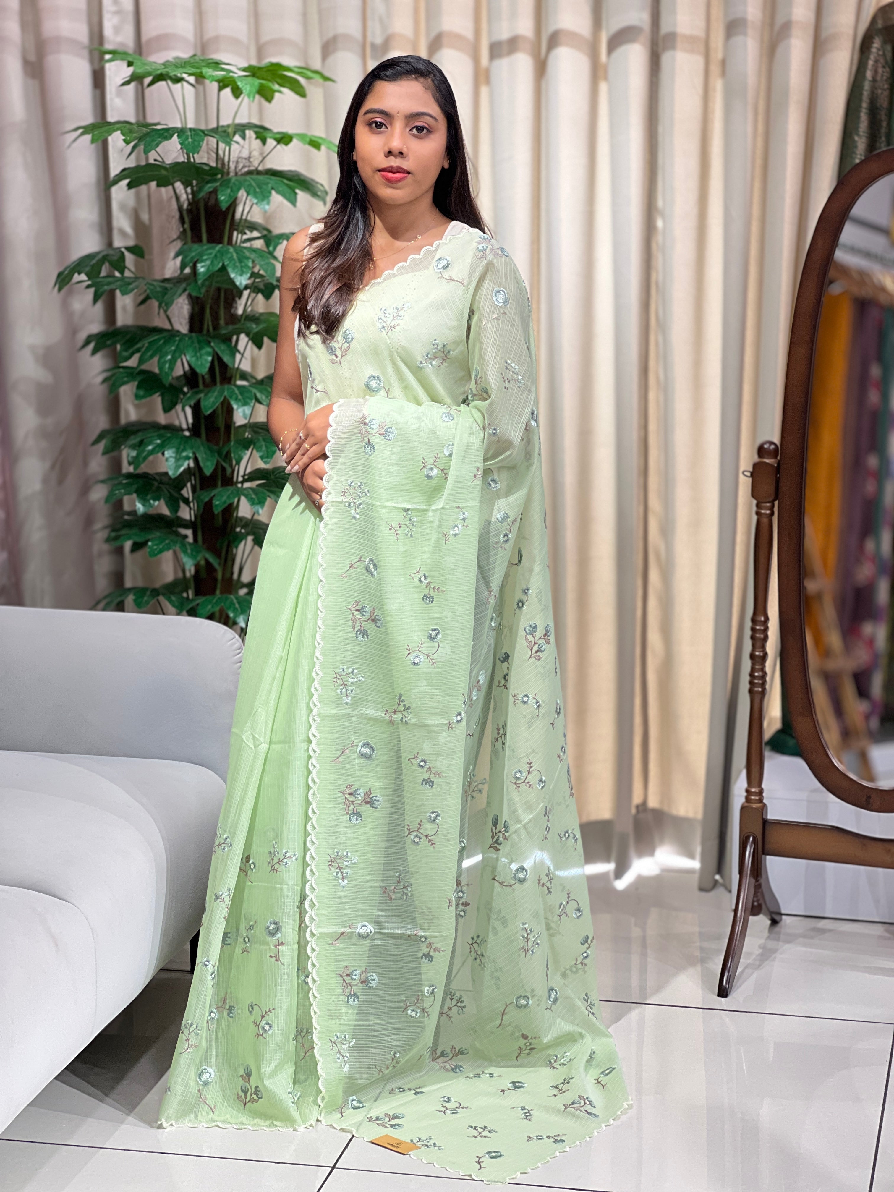 Floral Machine Embroidery Detailed Kota Saree | PKS167