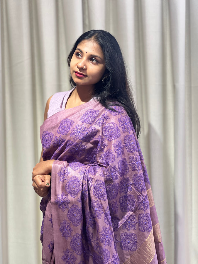 Floral Emboridery  Bamboo Tussar Saree | MNH419