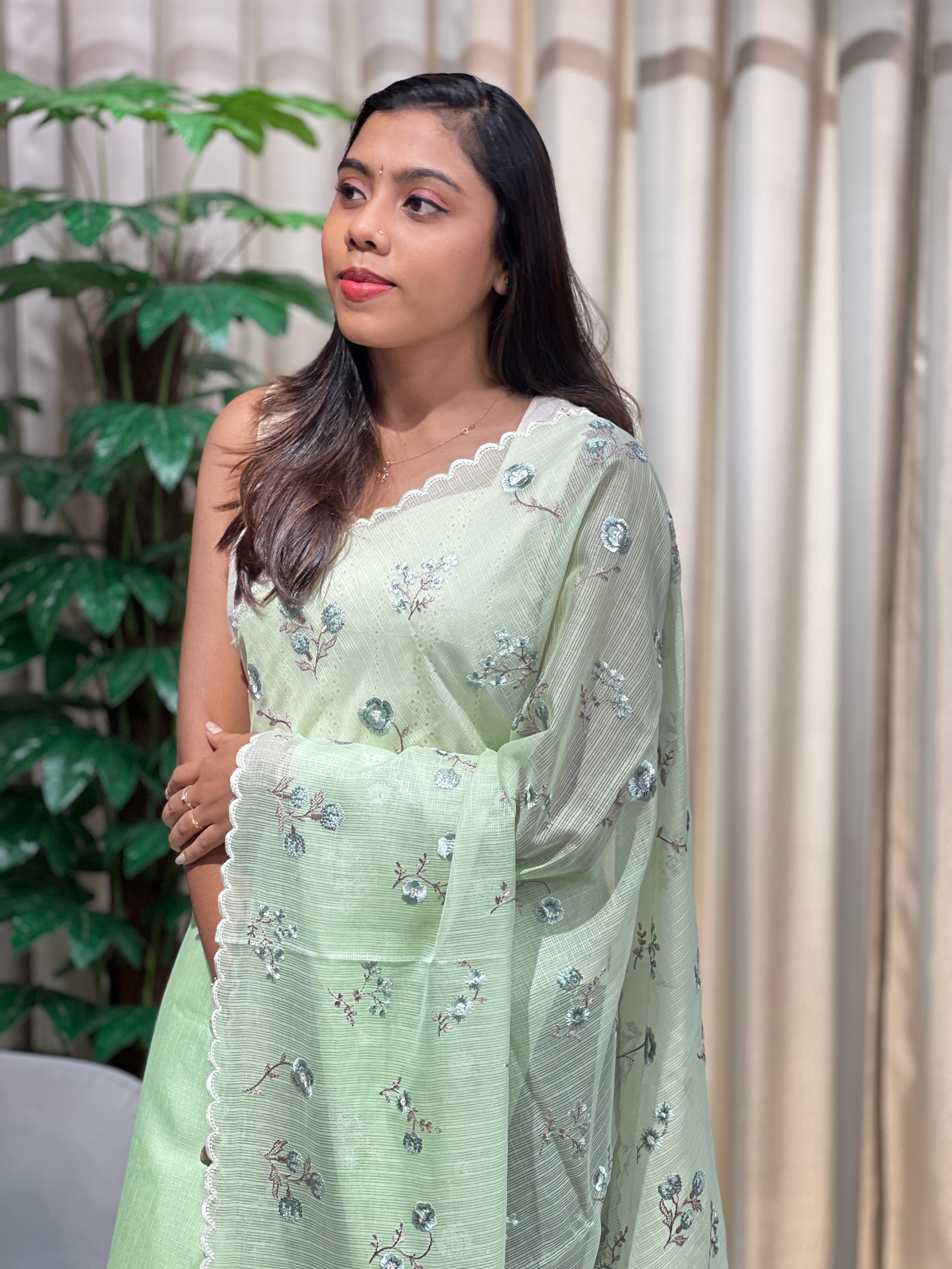 Floral Machine Embroidery Detailed Kota Saree | PKS167