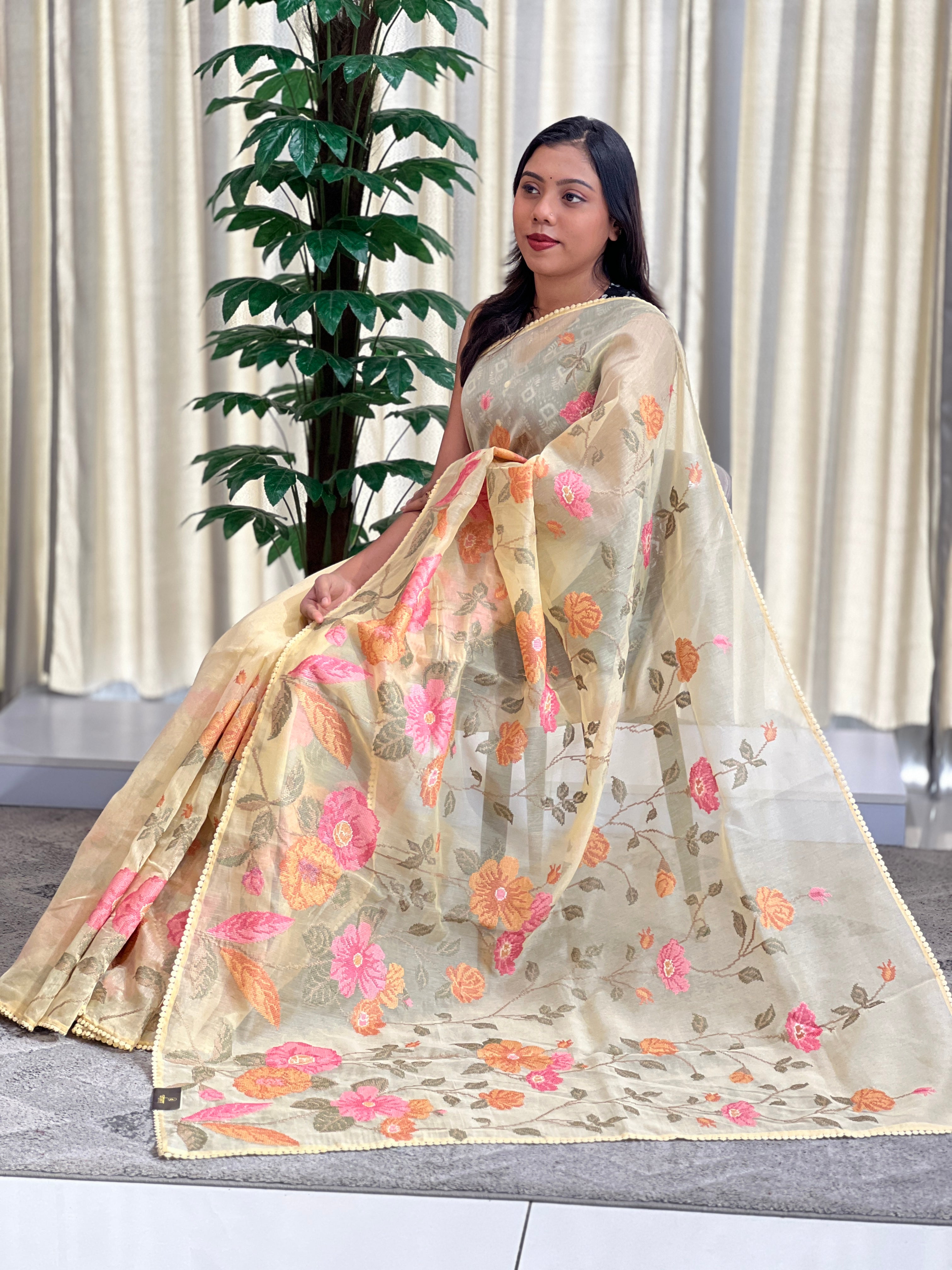 Cross Stitch Embroidered Organza Saree | MB147