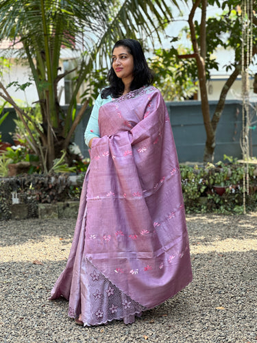 Twine Cutwork With Silk Painted Tussar Saree | TC382