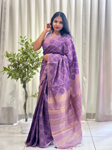 Floral Emboridery  Bamboo Tussar Saree | MNH419