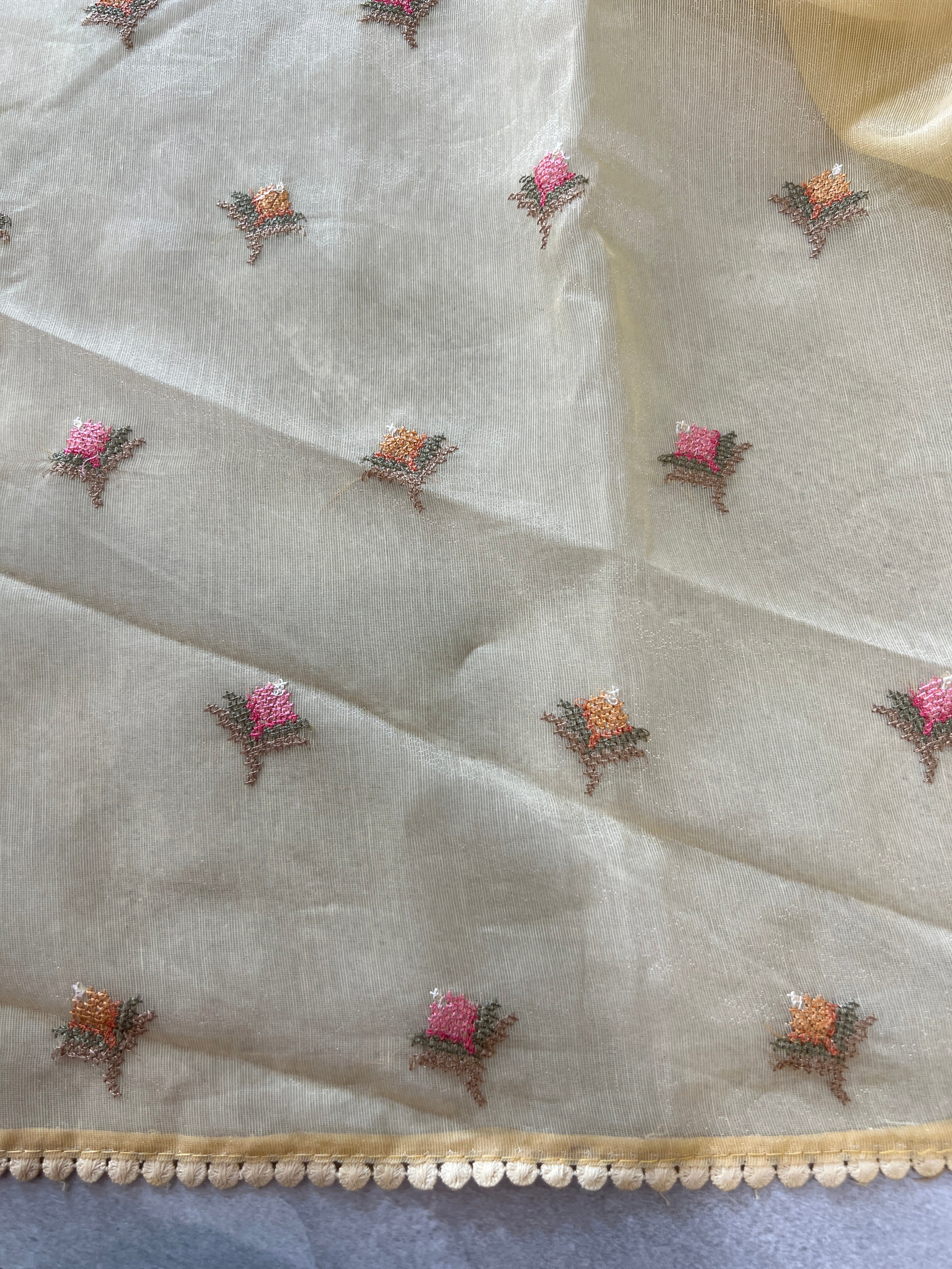 Cross Stitch Embroidered Organza Saree | MB147