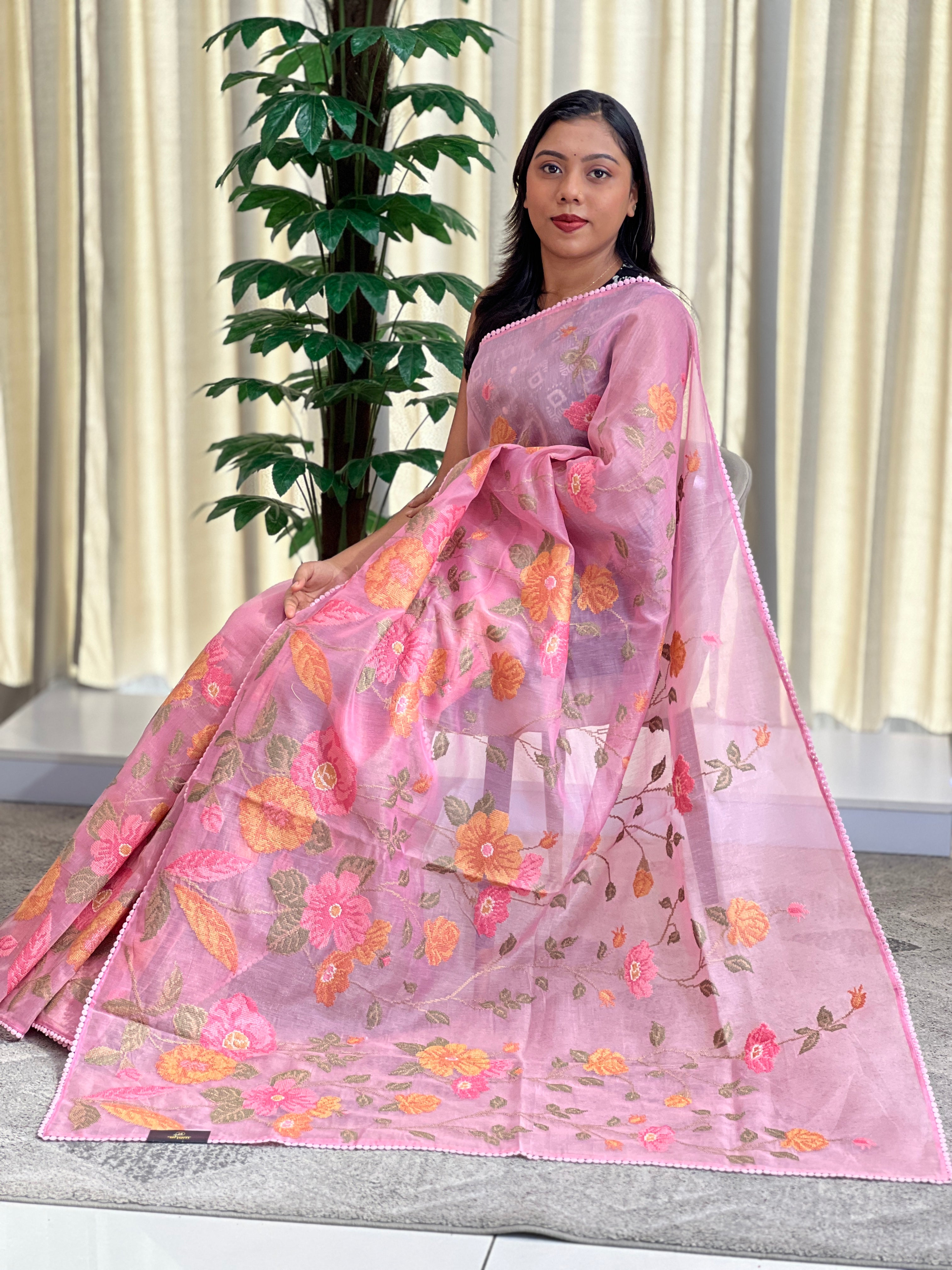 Cross Stitch Embroidered Organza Saree | MB149