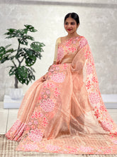 Cross Stitch Floral Embroidered Crushed Tissue Organza Saree | RGD578