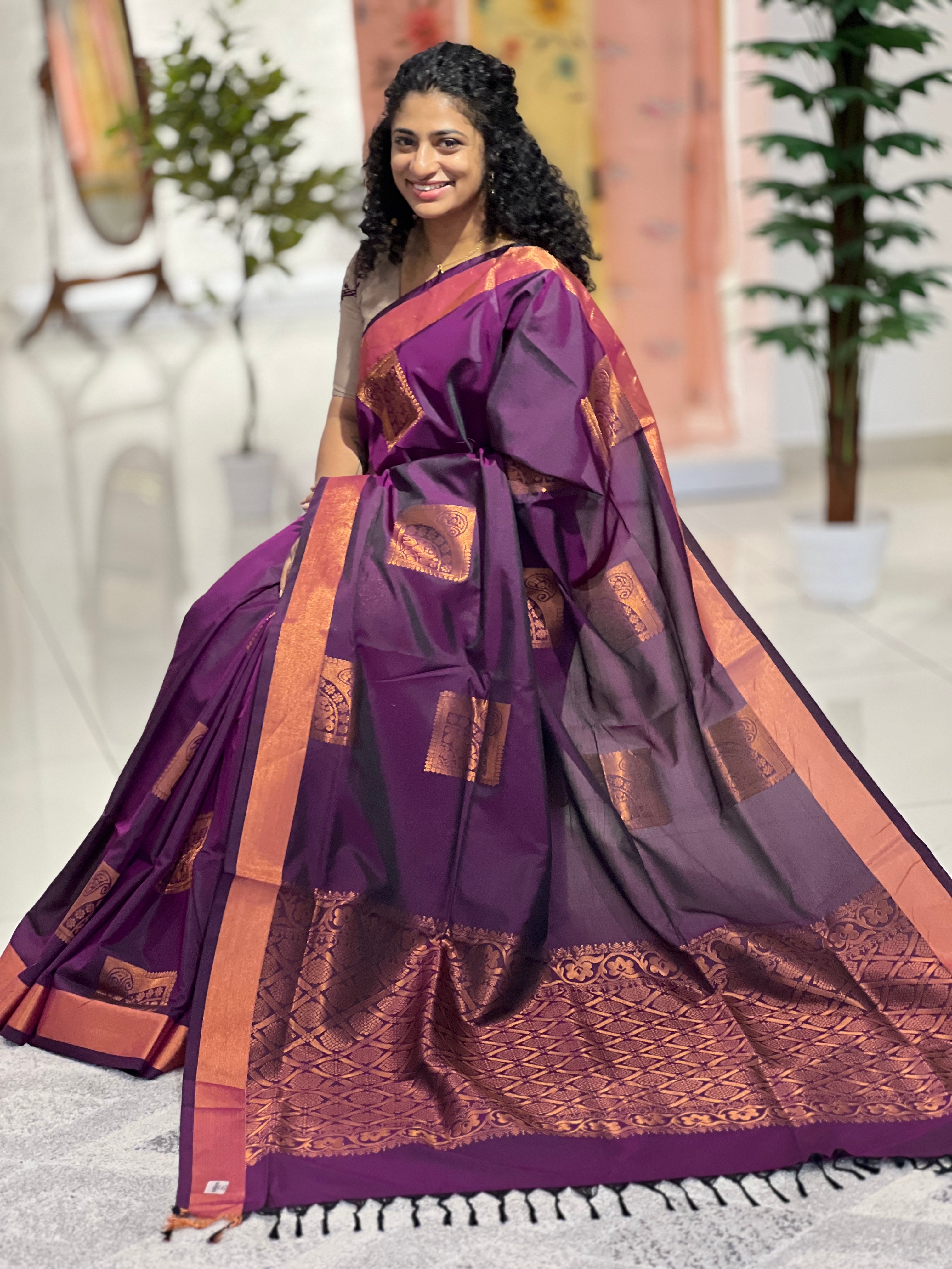 Copper Zari Woven Semi Silk Saree | KRK140