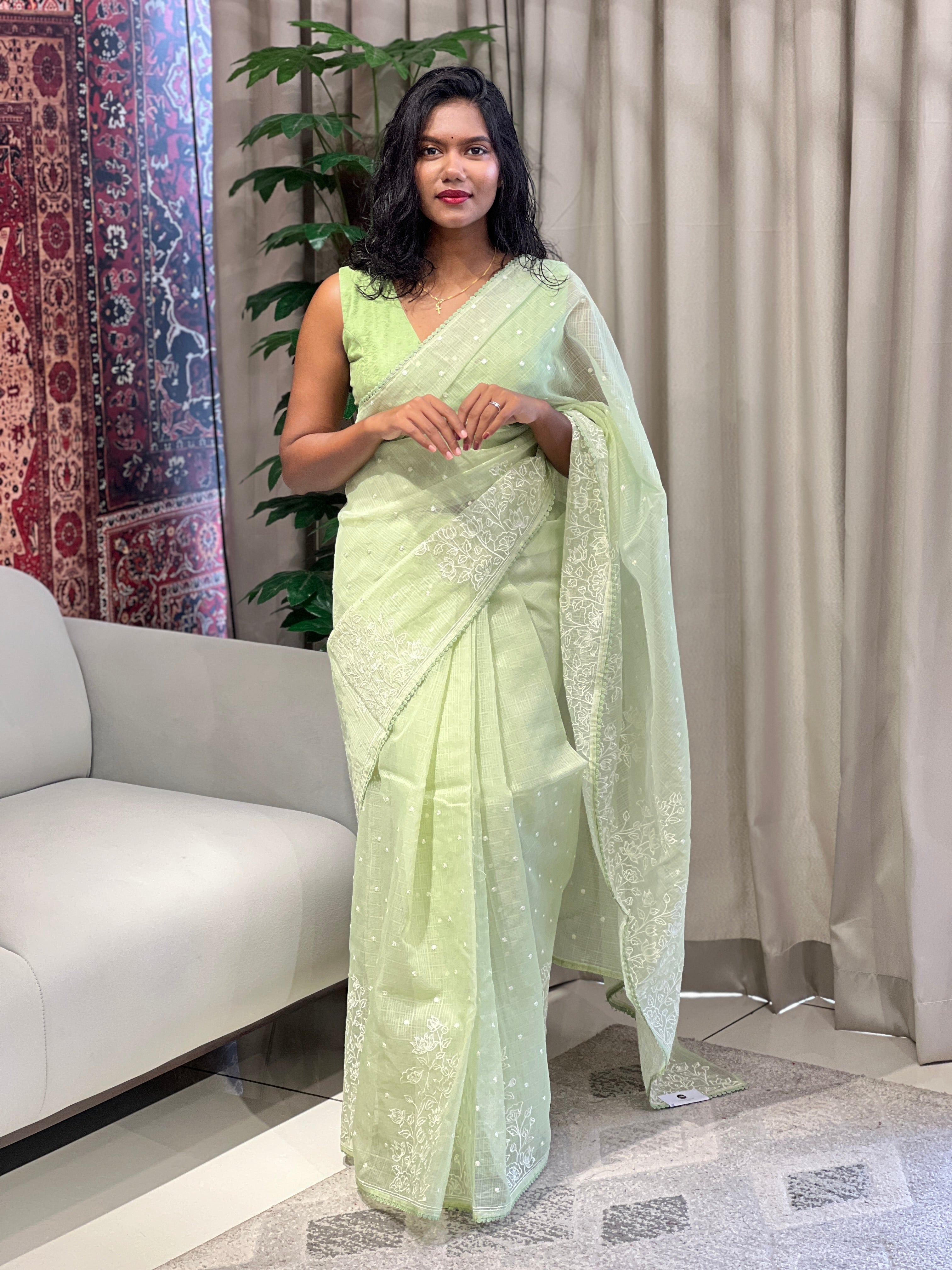 Floral Machine Embroidery Detailed Kota Saree | BLD1836