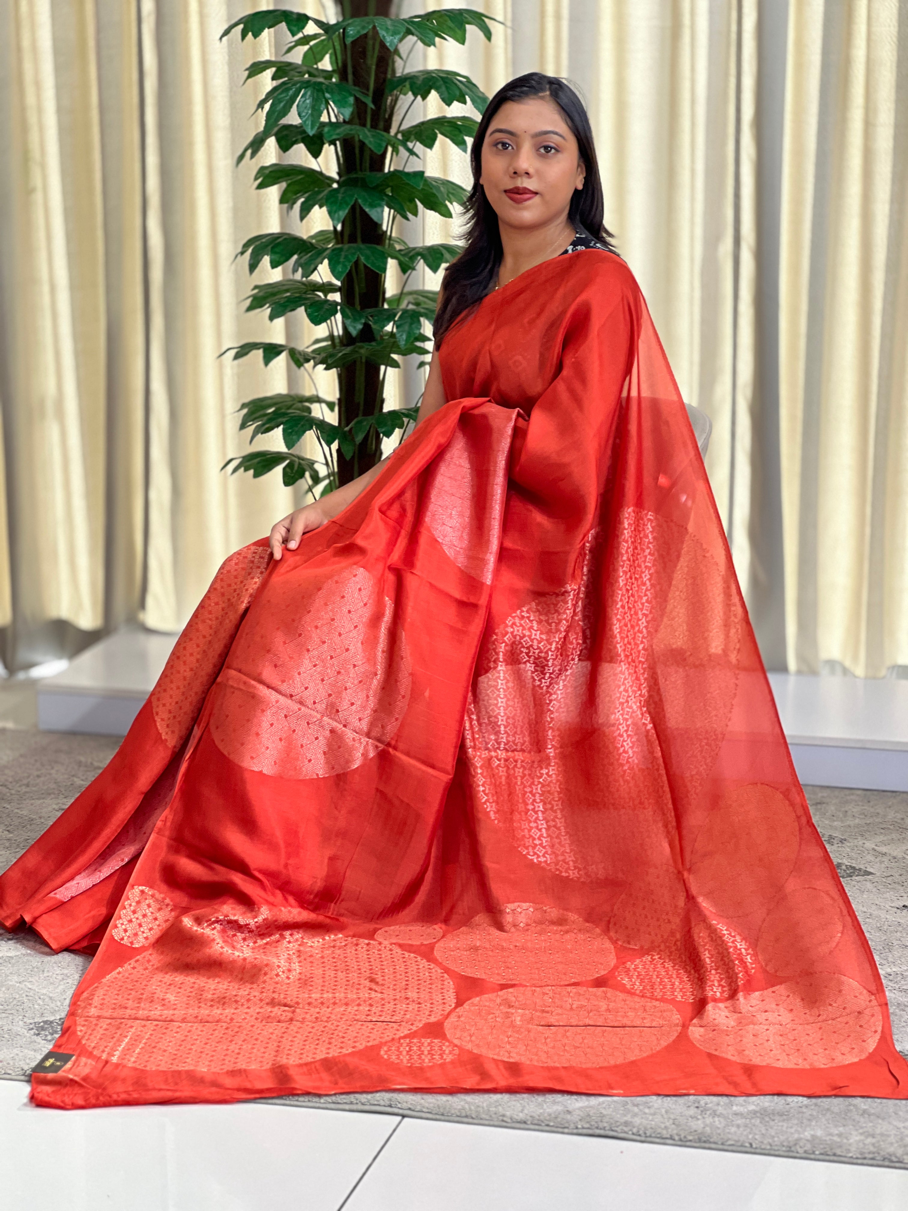 Geometric Woven Pattern Semi Tussar Saree | RS143