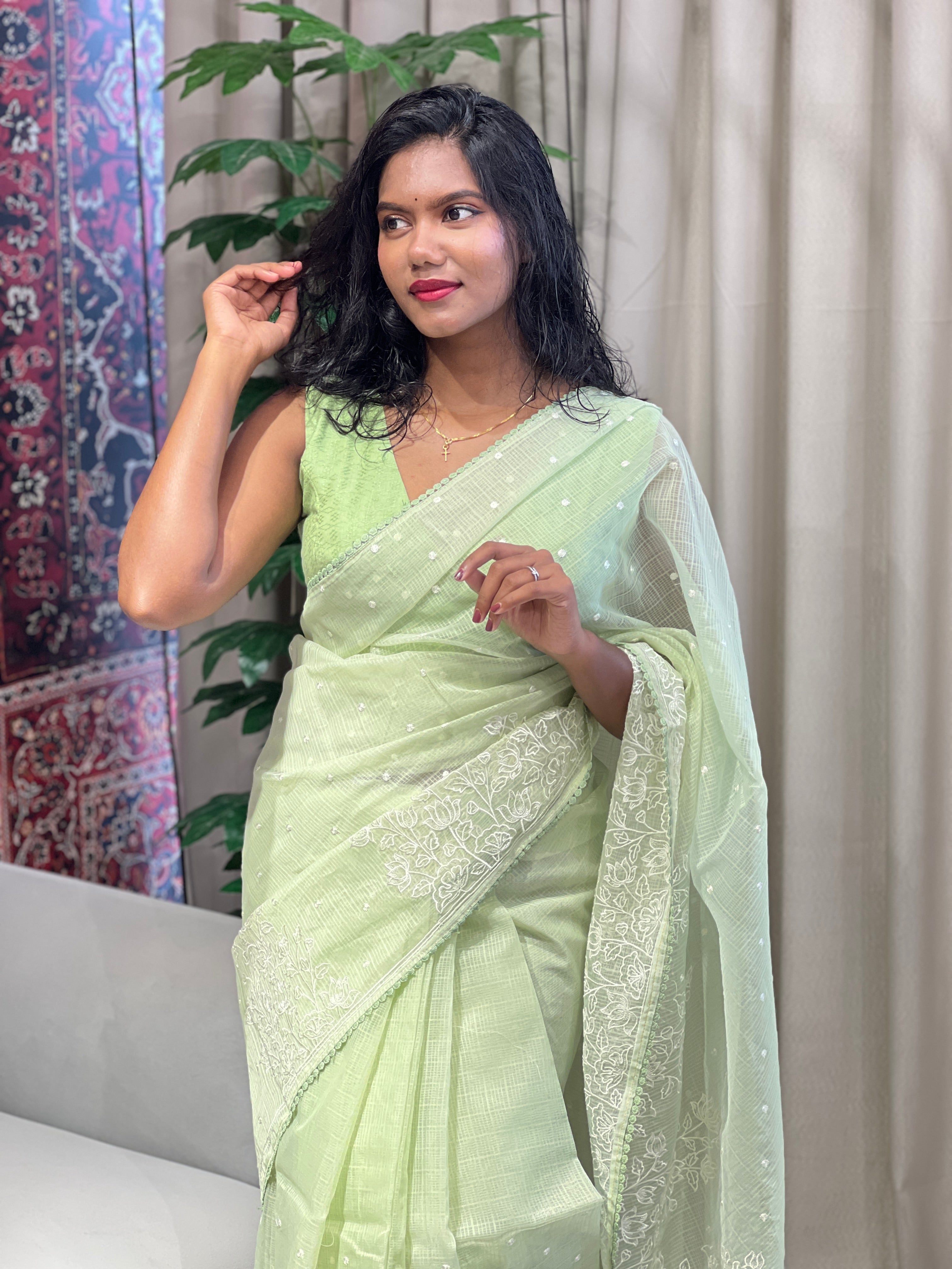 Floral Machine Embroidery Detailed Kota Saree | BLD1836