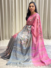 Floral Embroidered Bhagalpuri Linen Saree | NHH456