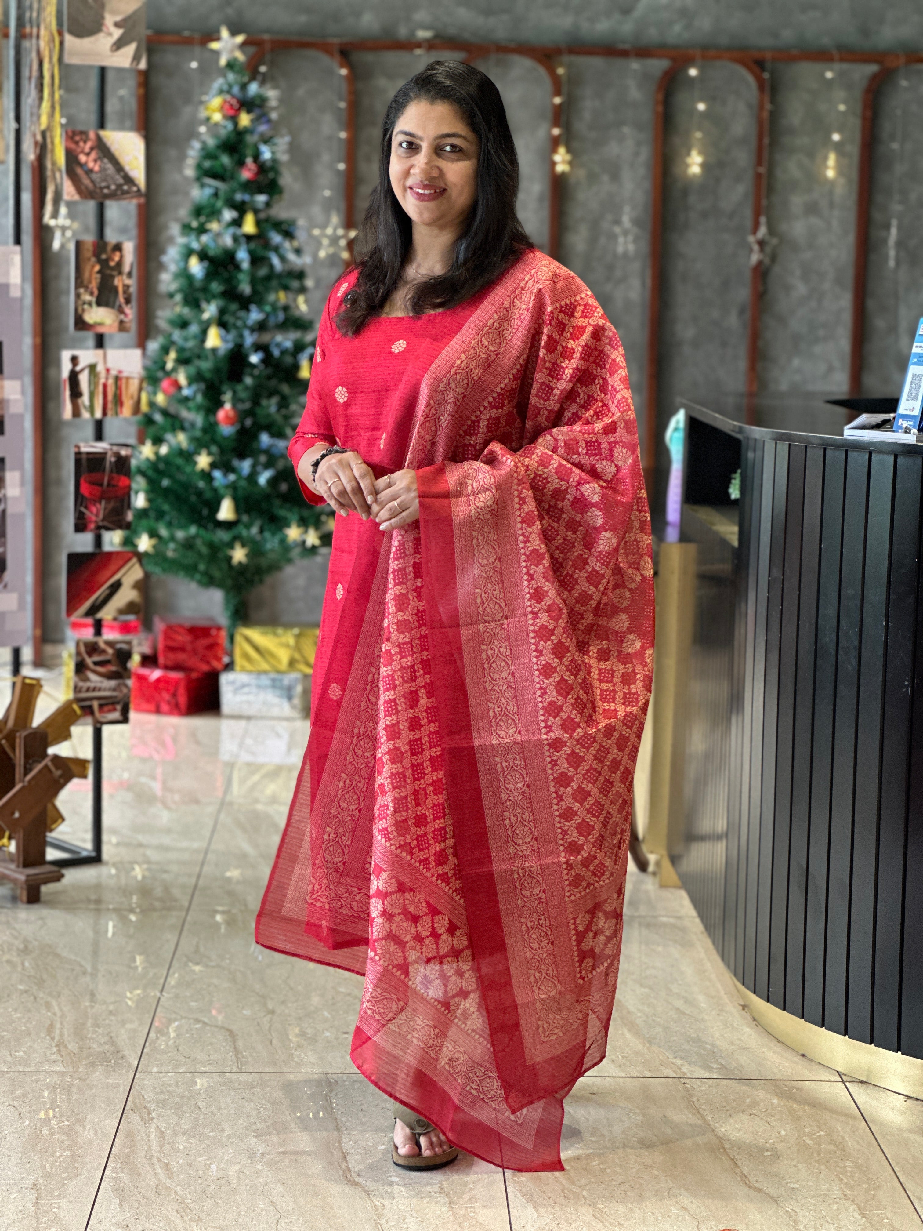 Printed Semi Tussar Unstitched Salwar Set (Without Bottom) | SSN476