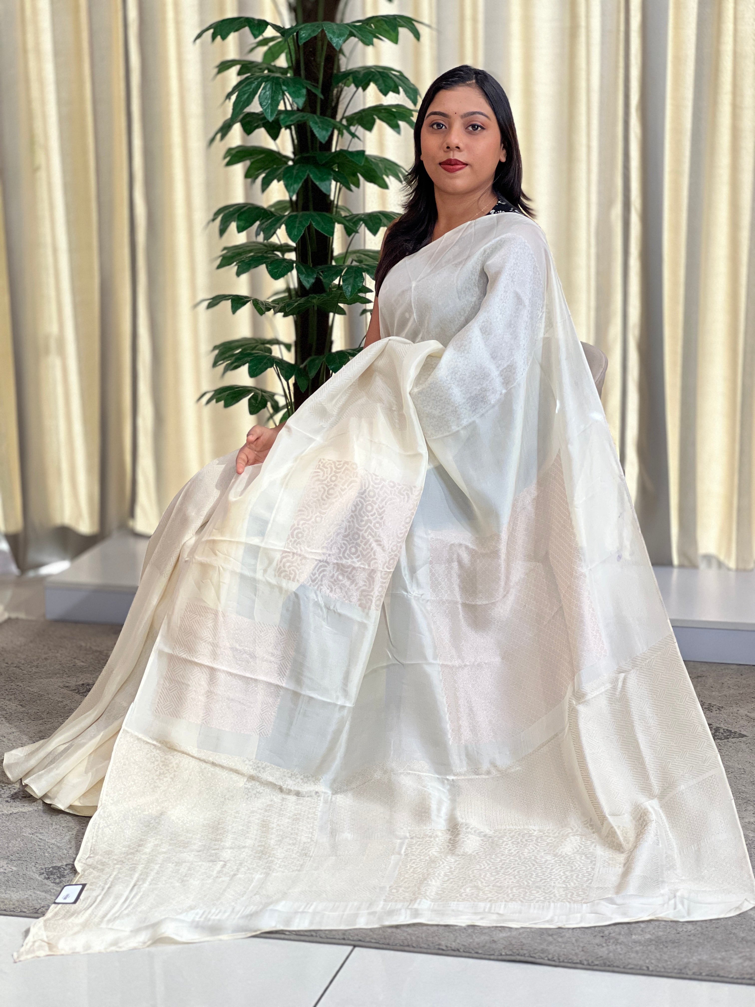 Geometric Woven Pattern Semi Tussar Saree | RS148