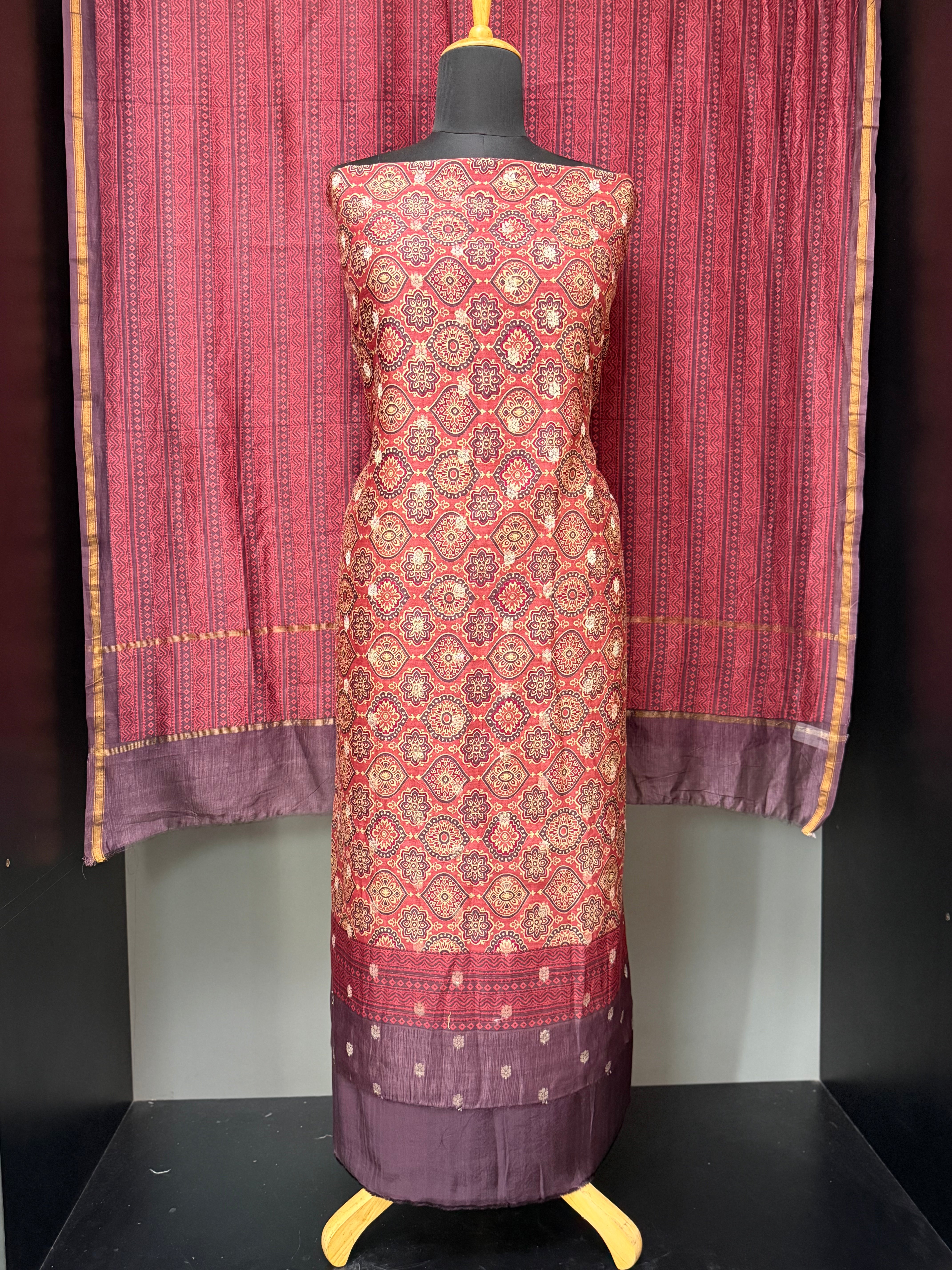 Ajrak Print With Banarasi Weaved Chanderi Silk Salwar Set | LV395
