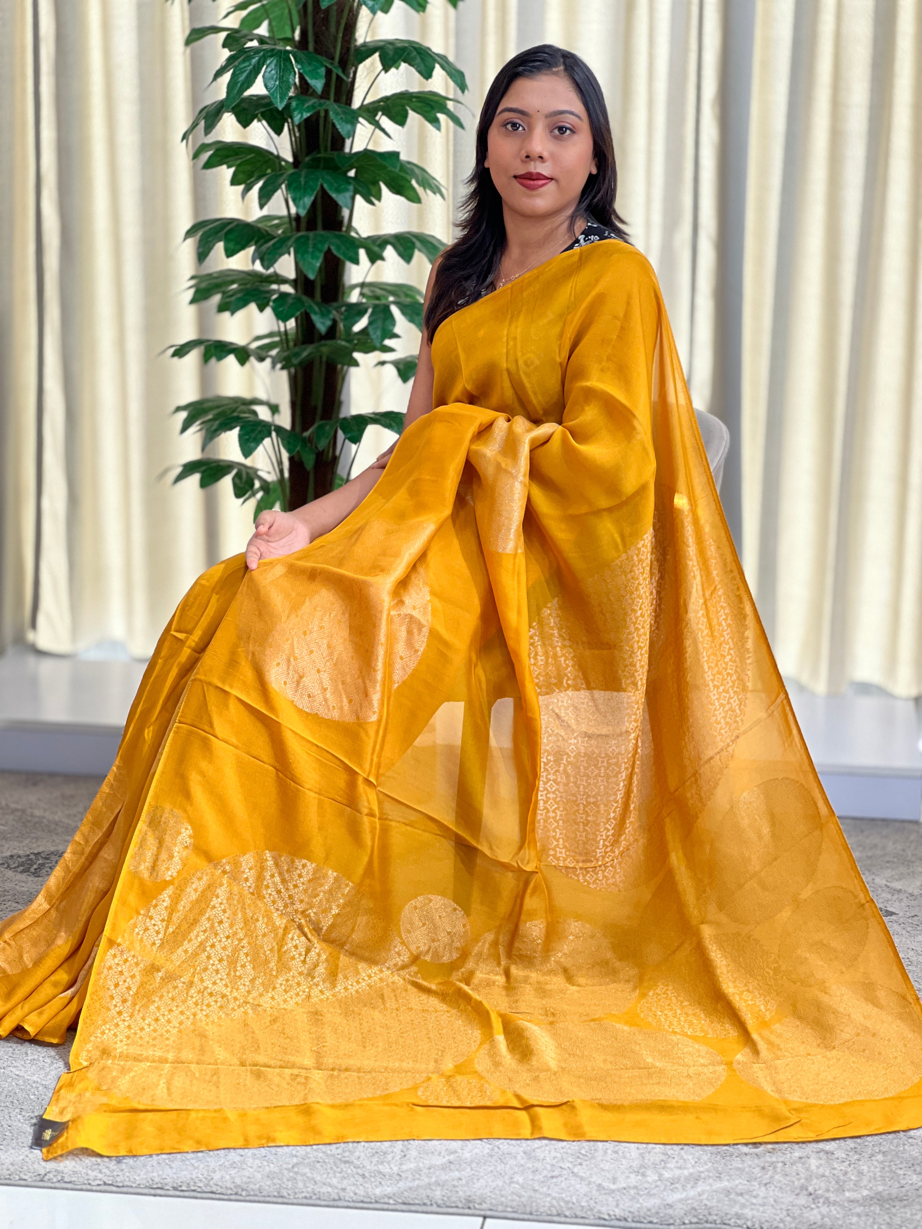 Geometric Woven Pattern Semi Tussar Saree | RS142