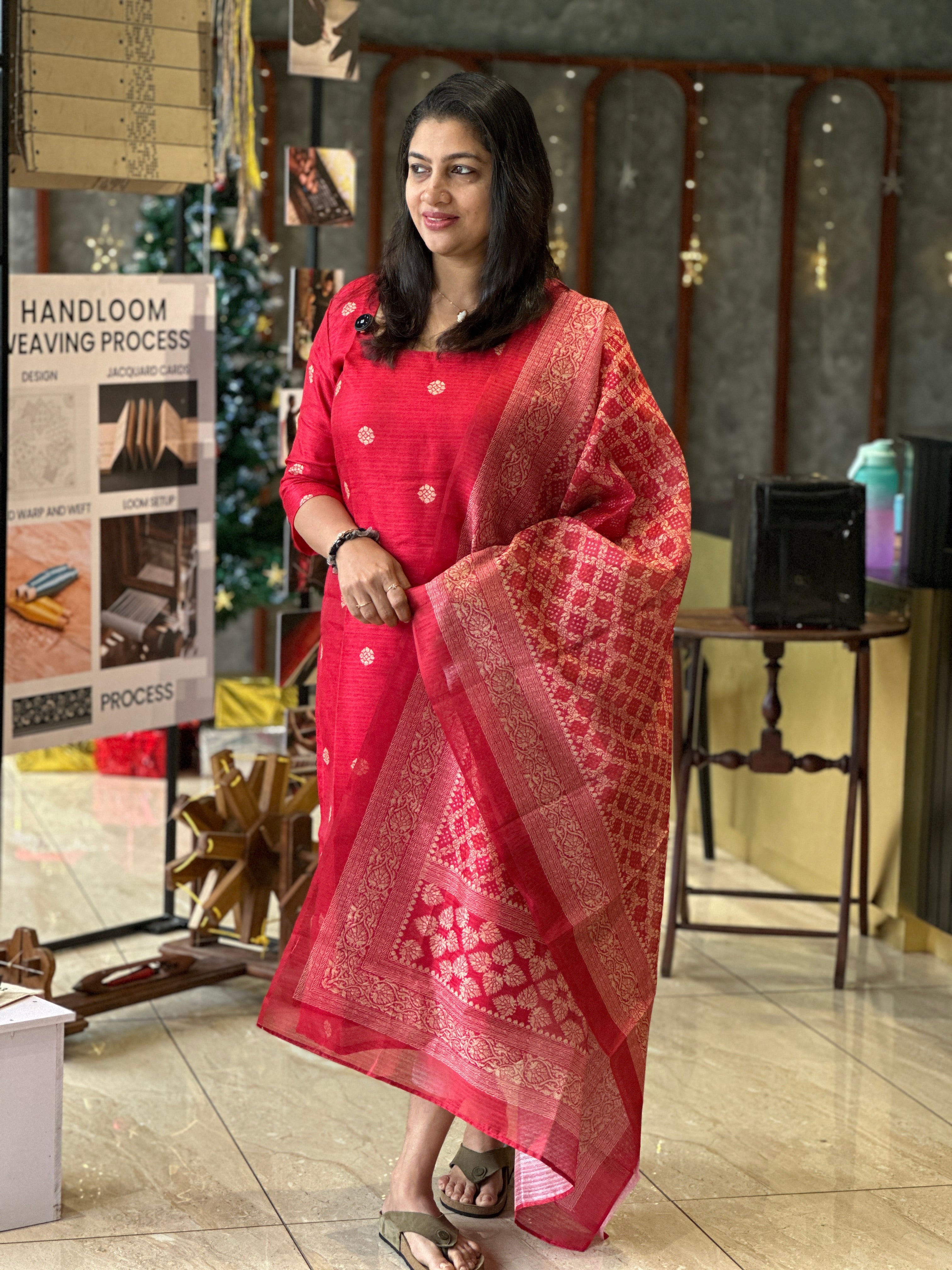 Printed Semi Tussar Unstitched Salwar Set (Without Bottom) | SSN476