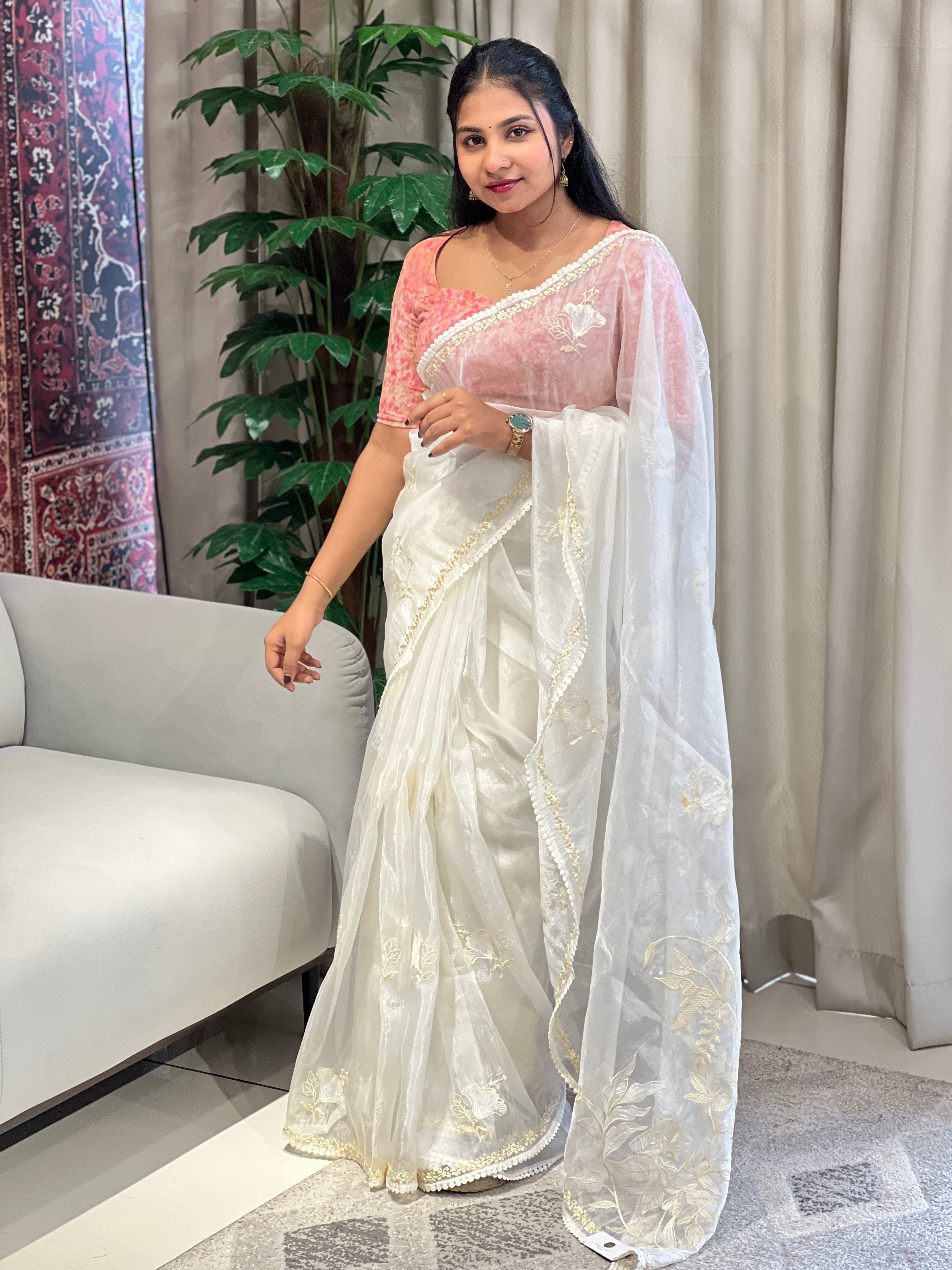 Floral Embroidery Detailed Organza Saree | BLD1865