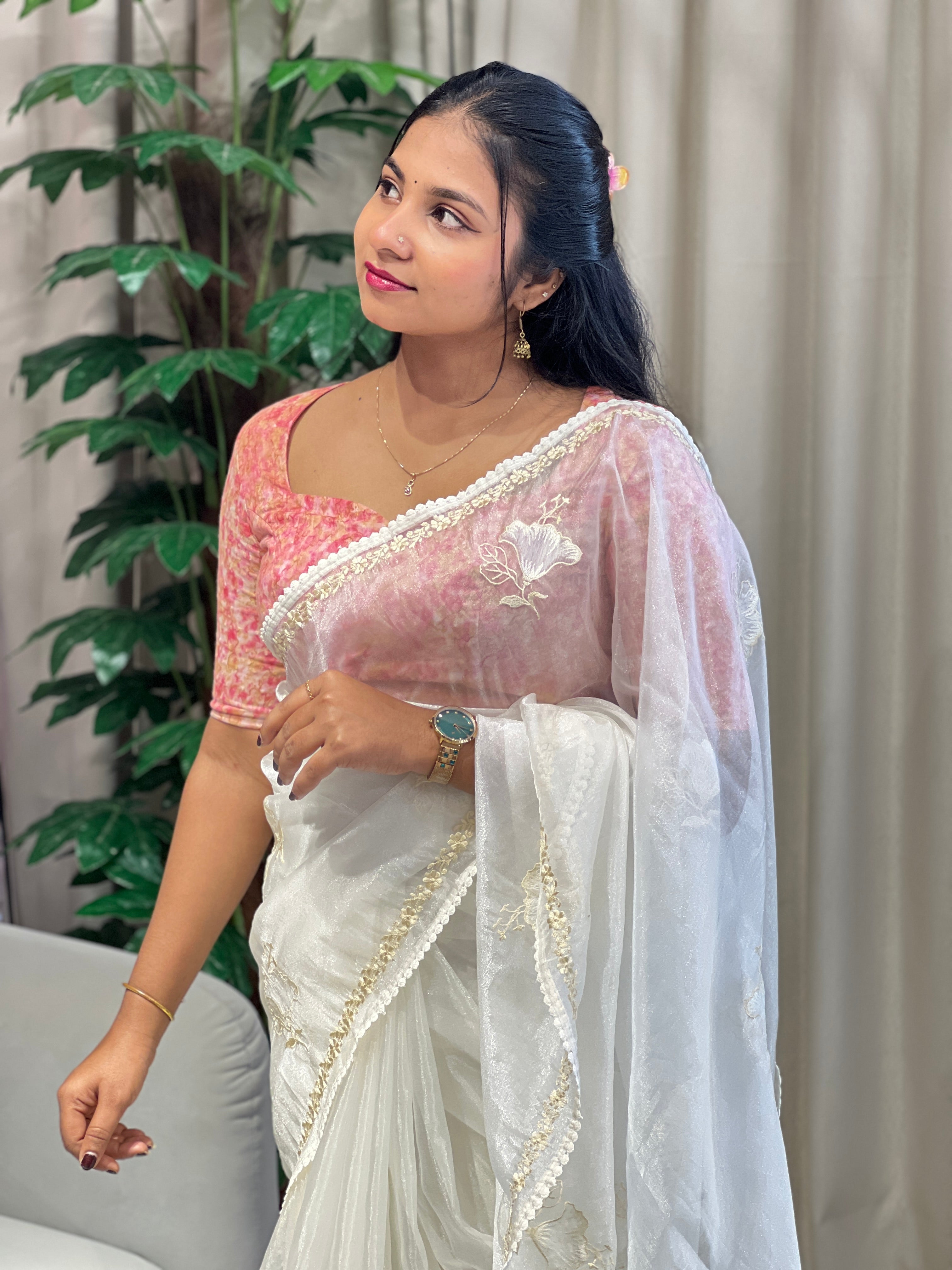 Floral Embroidery Detailed Organza Saree | BLD1865