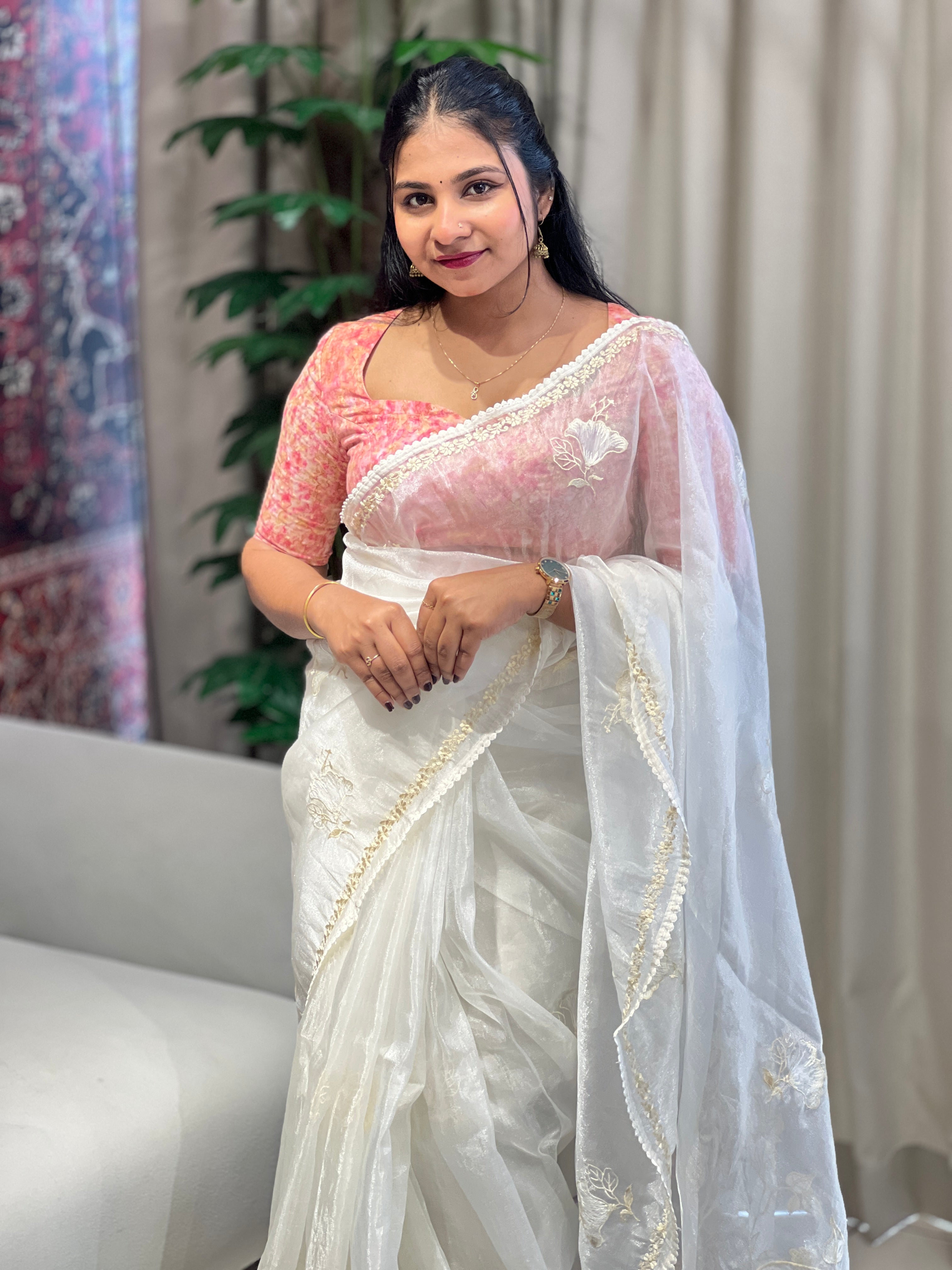 Floral Embroidery Detailed Organza Saree | BLD1865