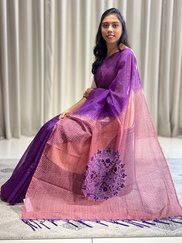 Block Print With Embroidery Detailed Supernet Kota Saree | PF1041