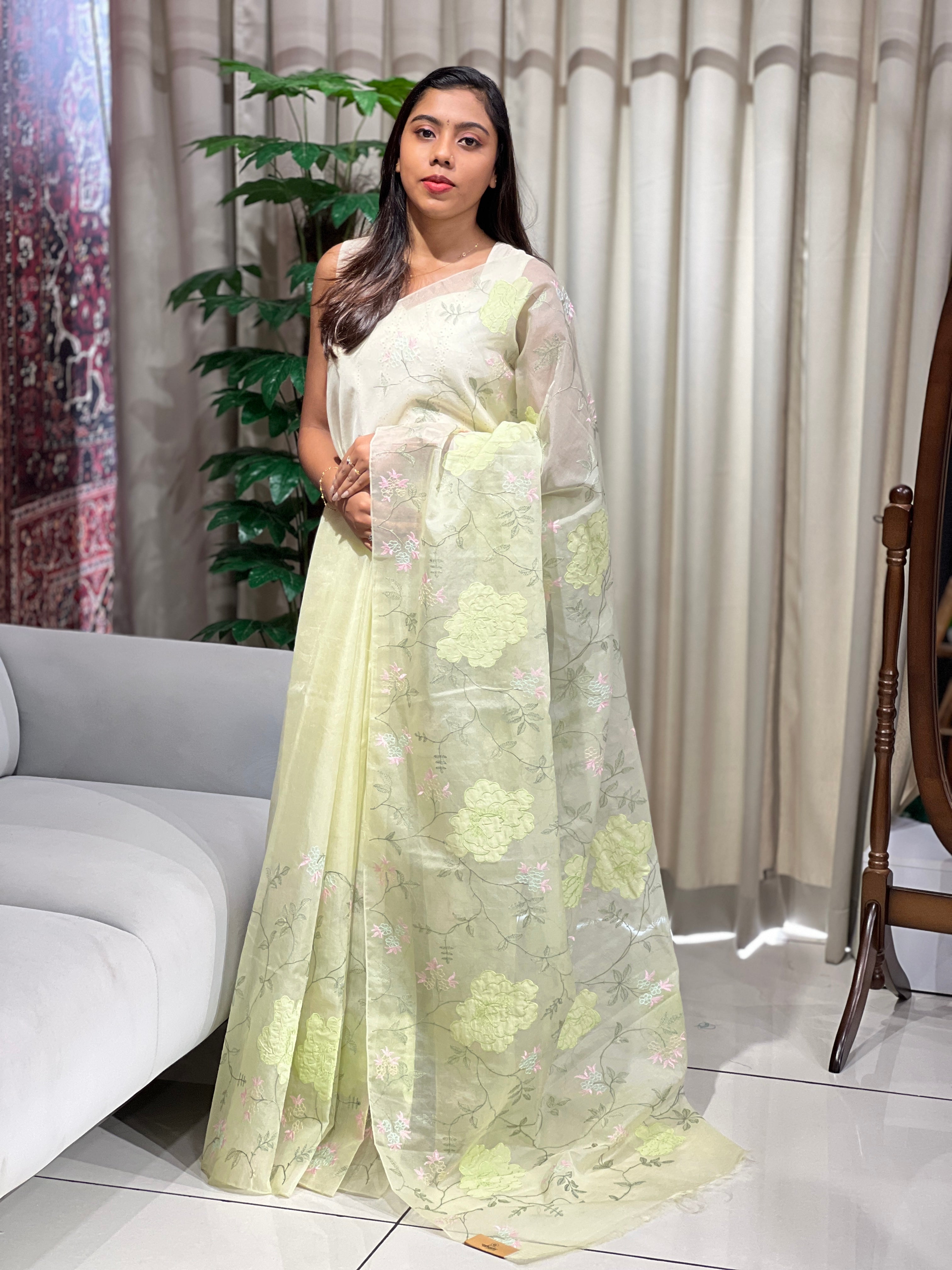 Floral applique Patterned Organza Saree | MM345