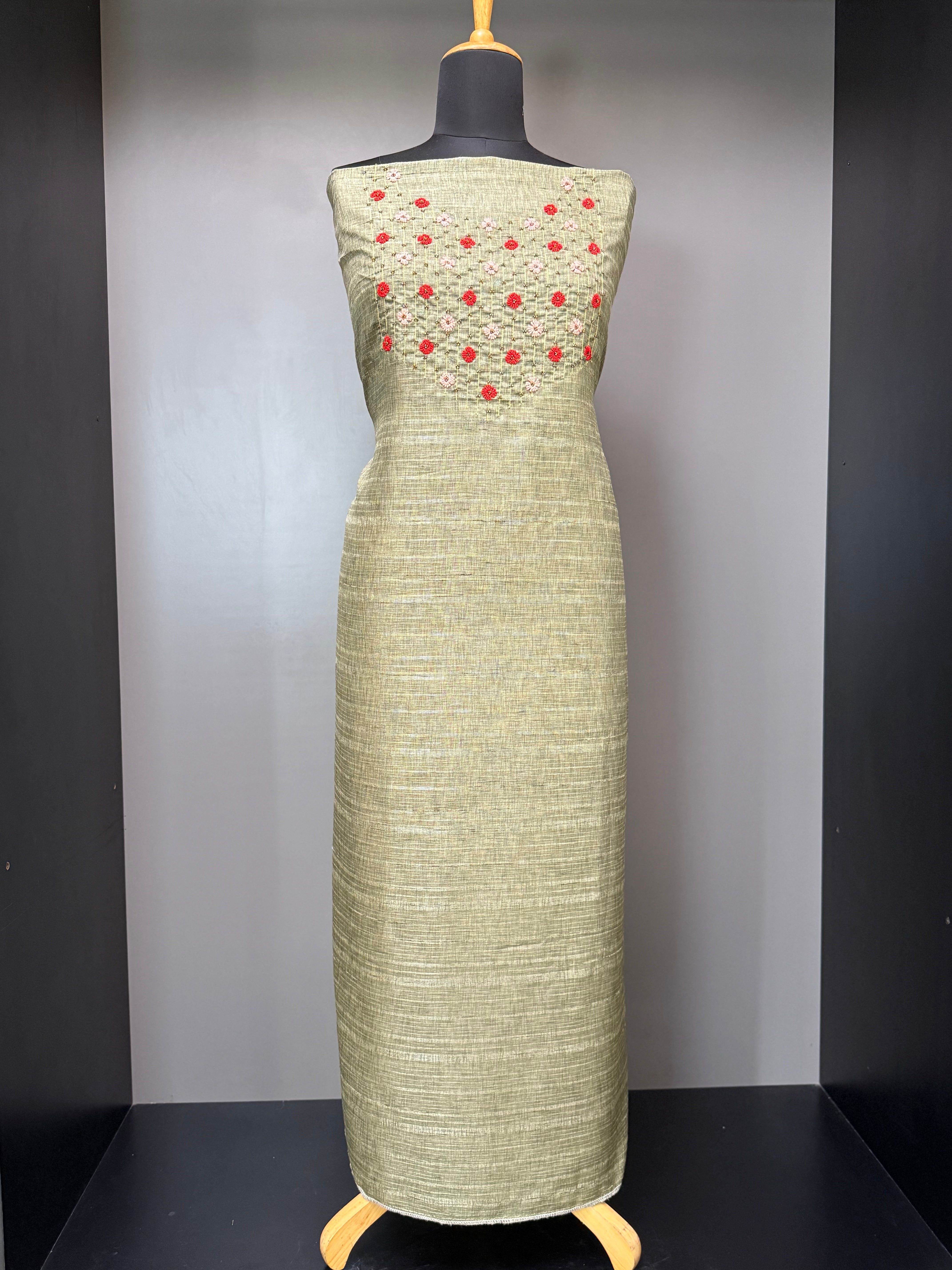 Embroidery Pattern Semi Geecha Tussar Kurta Material | DN211
