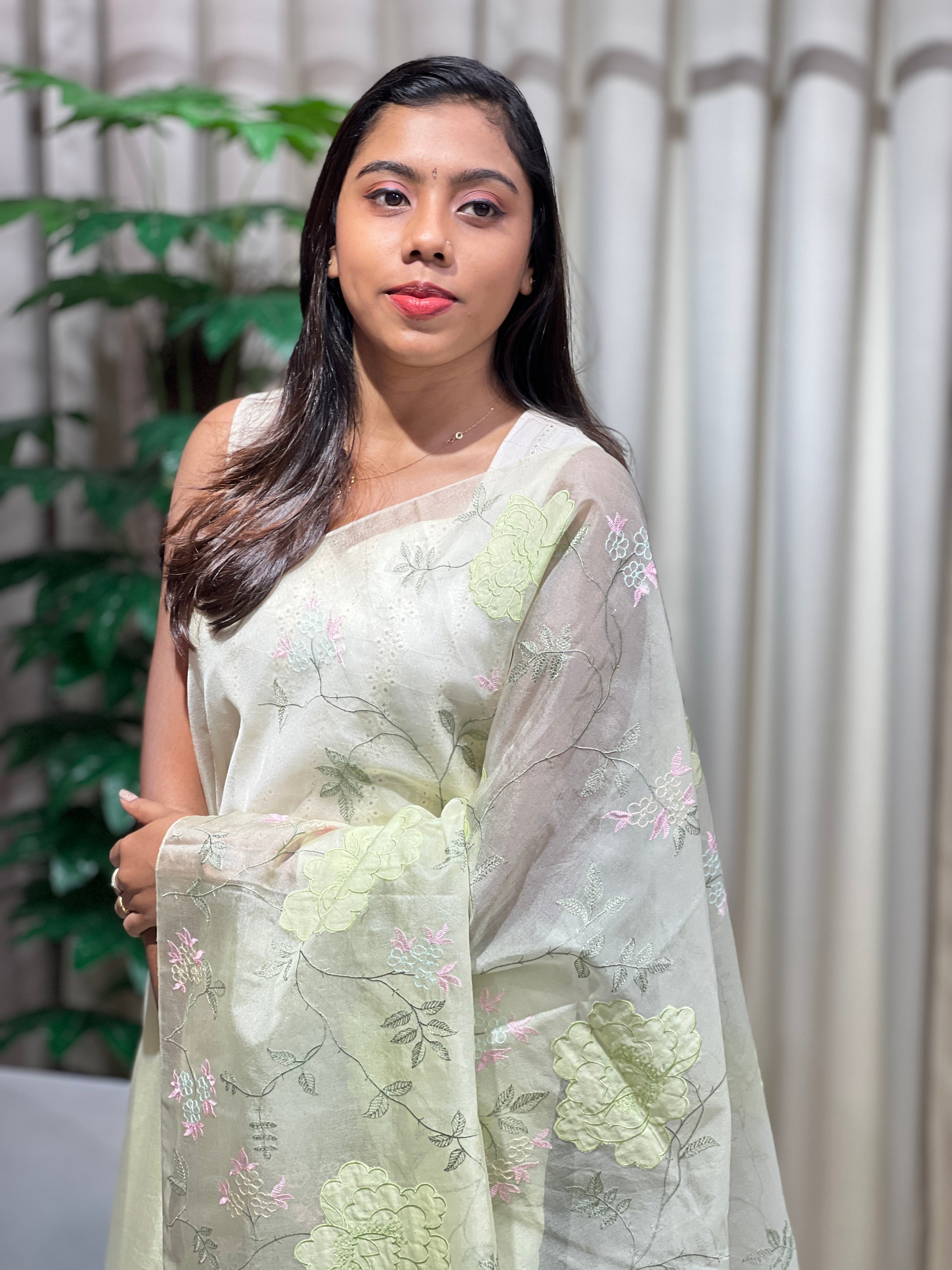 Floral applique Patterned Organza Saree | MM345