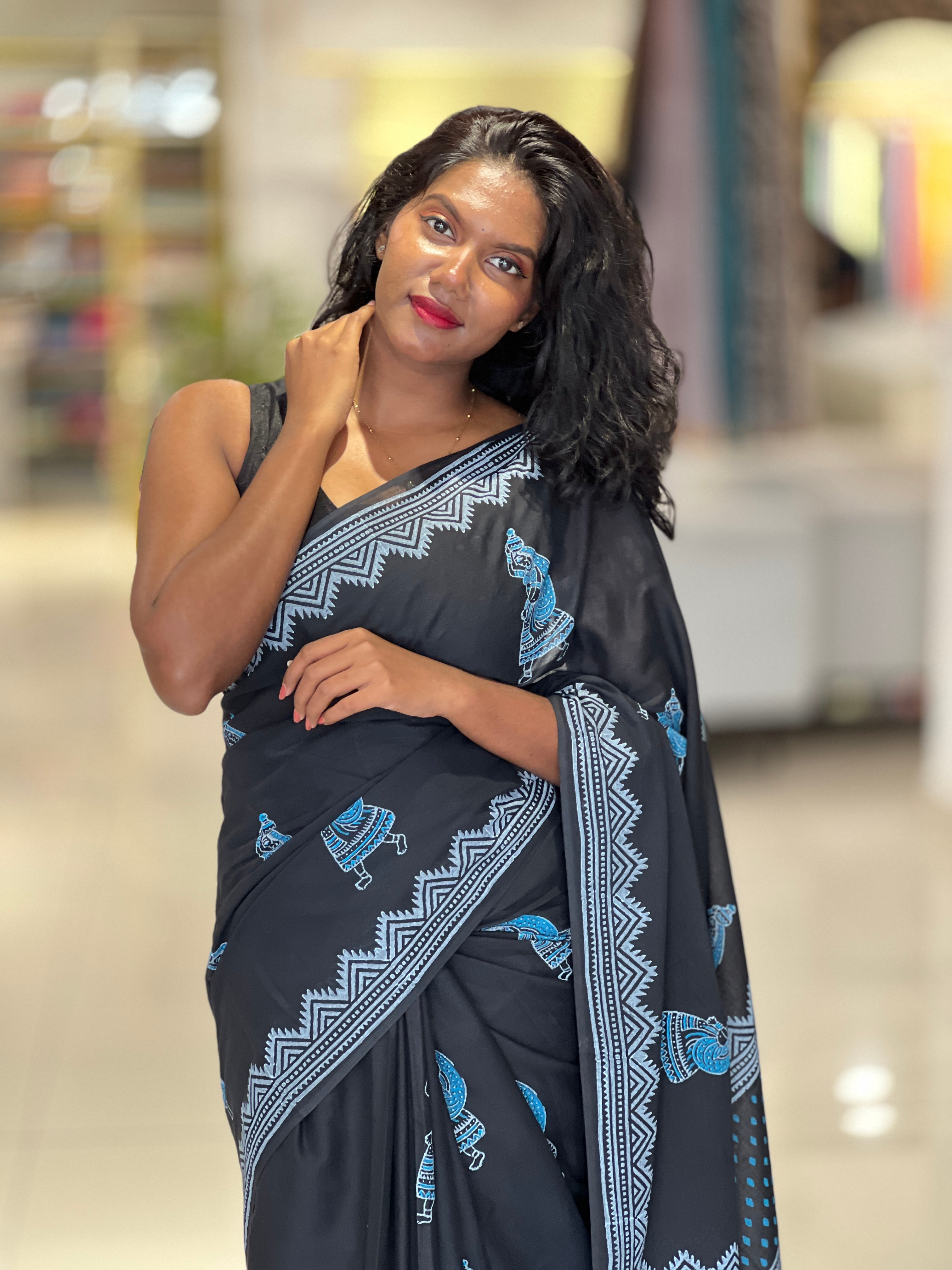 Block Printed Cotton Saree | SFA121