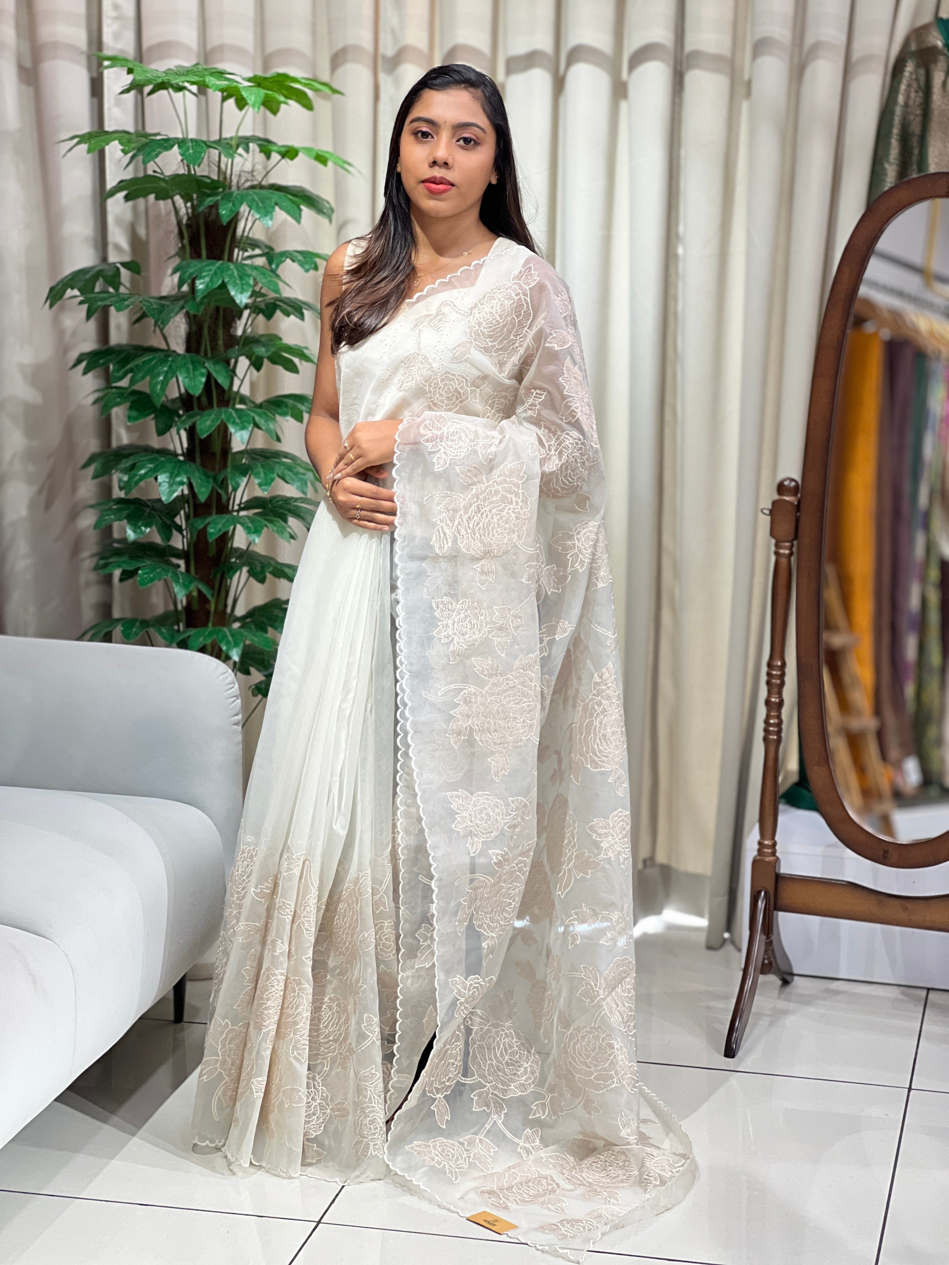 Tissue Applique Patterned Organza Saree | MM368