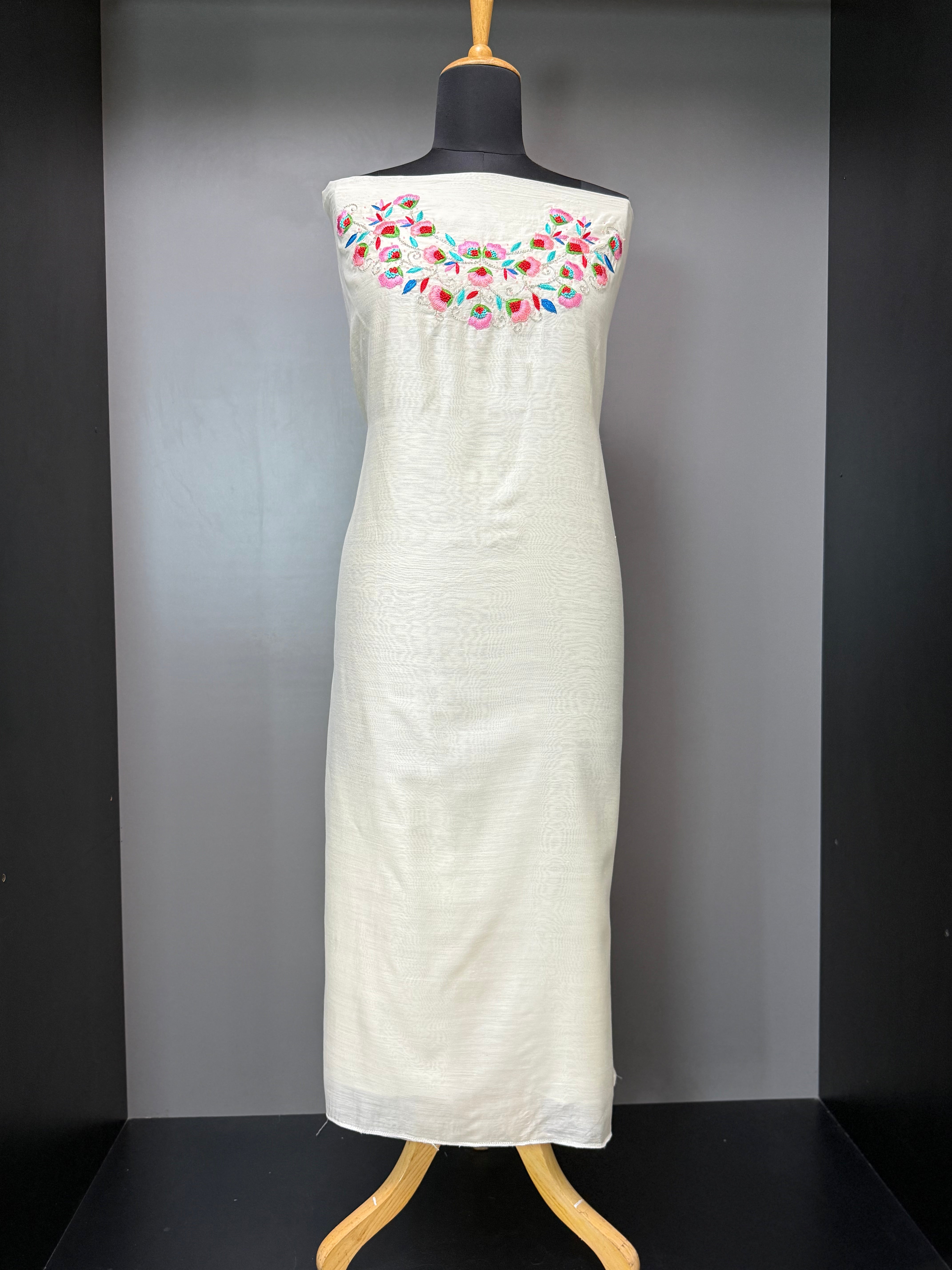 Hand Embroidered  Chanderi Finish Kurta Material | DN122