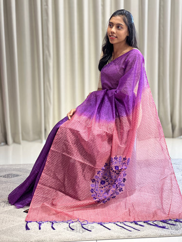 Block Print With Embroidery Detailed Supernet Kota Saree | PF1042