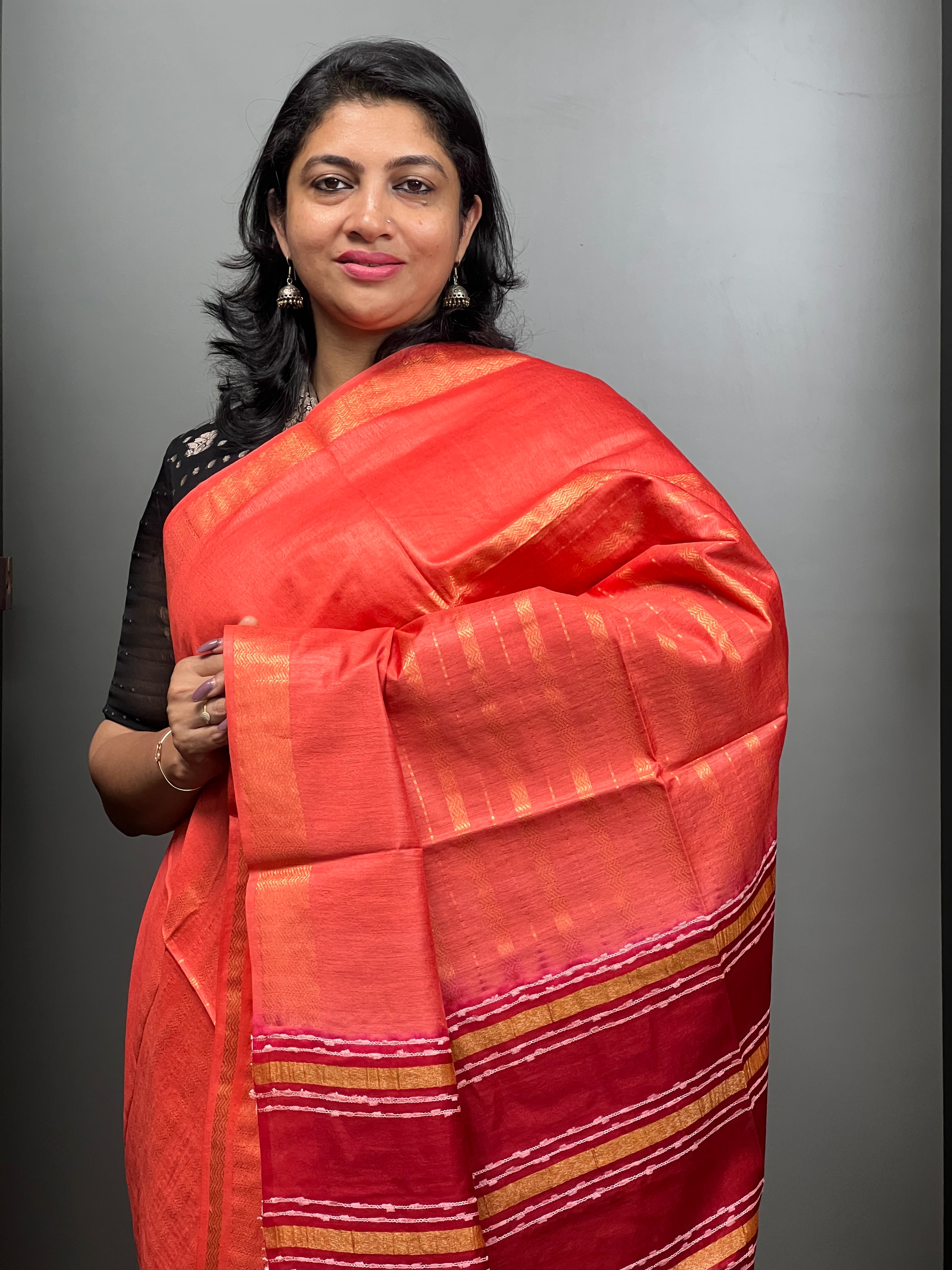 Bhagalpuri Semi Tussar Saree With Mangalgiri Border | MRD300