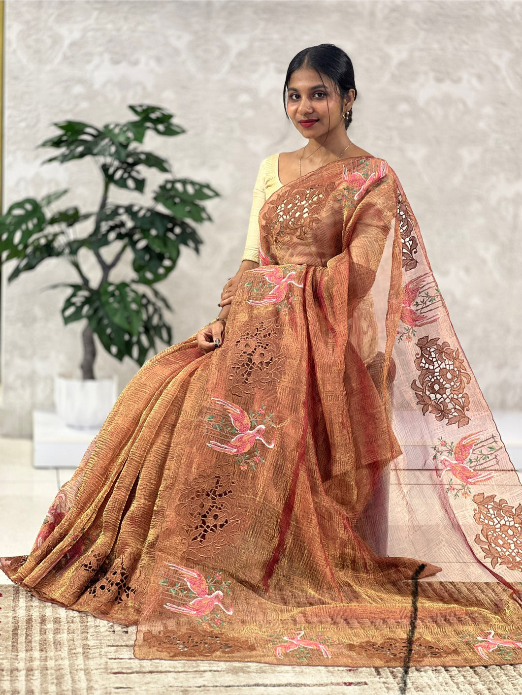 Embroidered Crushed TissueOrganza Saree | RGD570