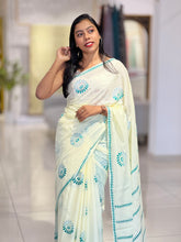 Floral Block Printed Cotton Saree | SFA108
