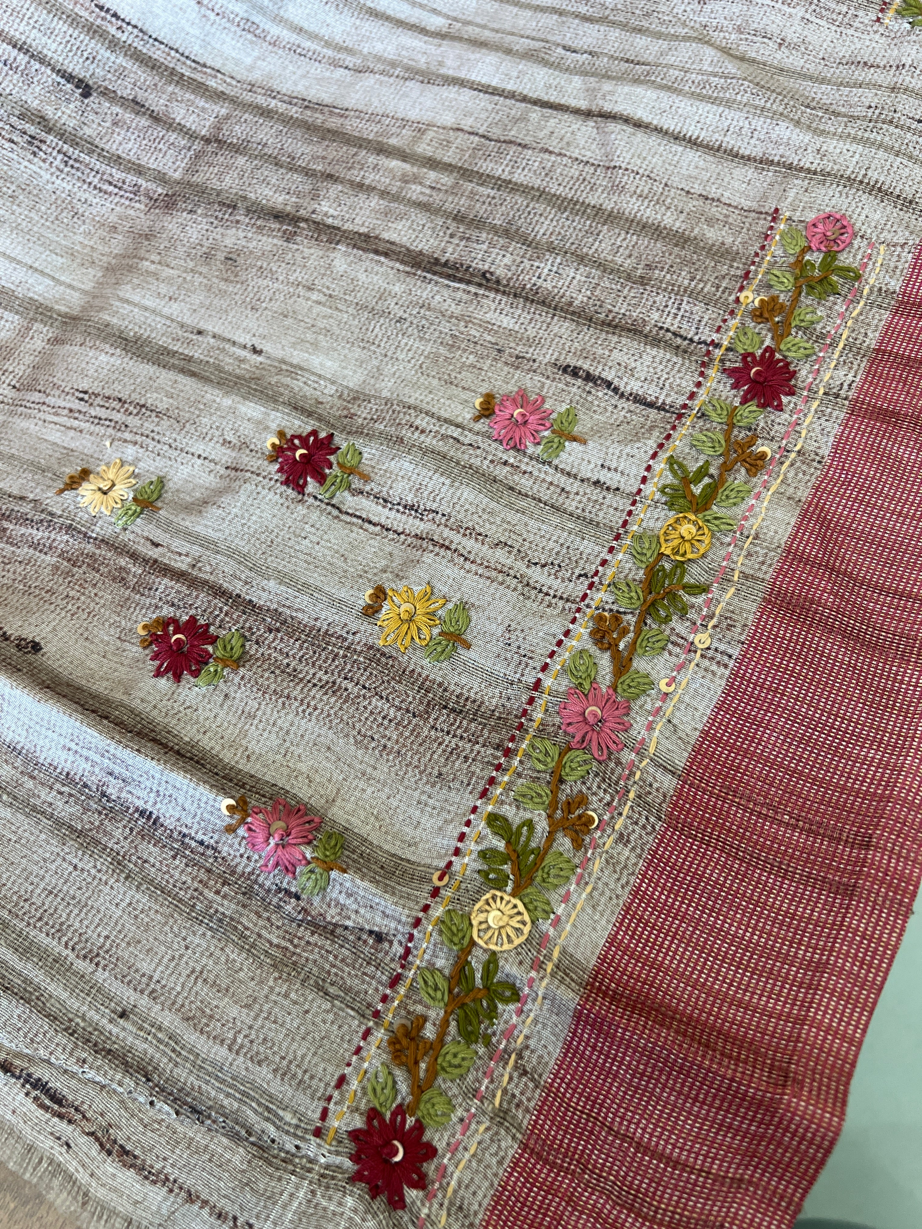 Hand Embroidery Tussar Finish Saree | KSD139