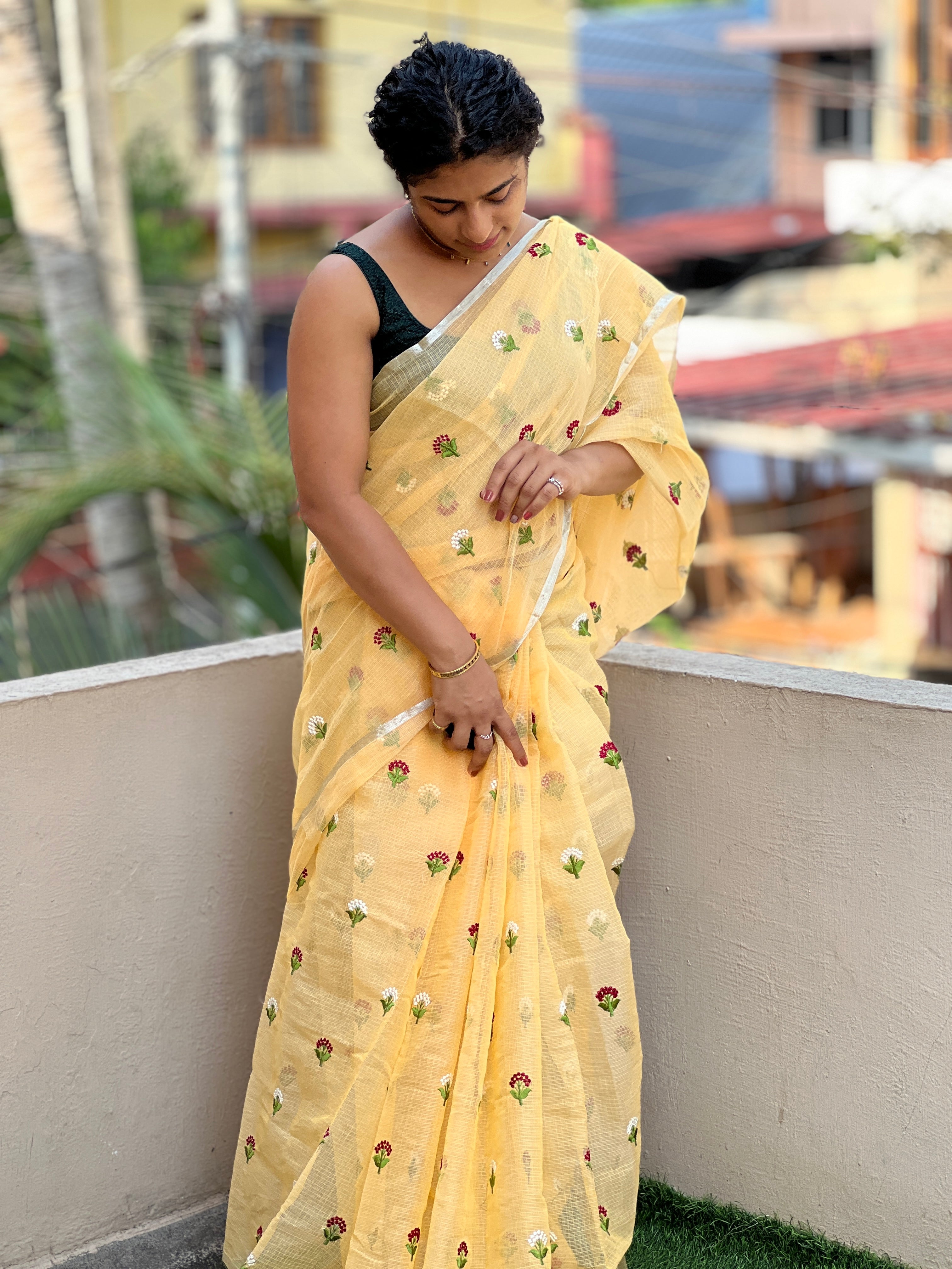Floral Embroidery Check Kota Saree | RK287