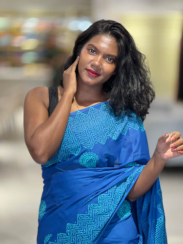 Block Print Detailed Soft Cotton Saree | SFA113