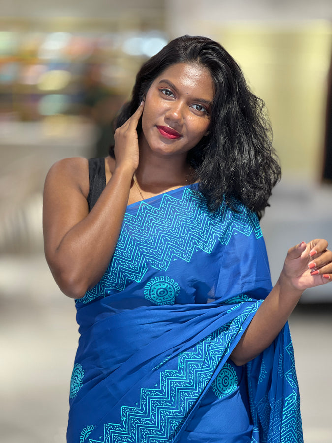 Block Print Detailed Soft Cotton Saree | SFA113