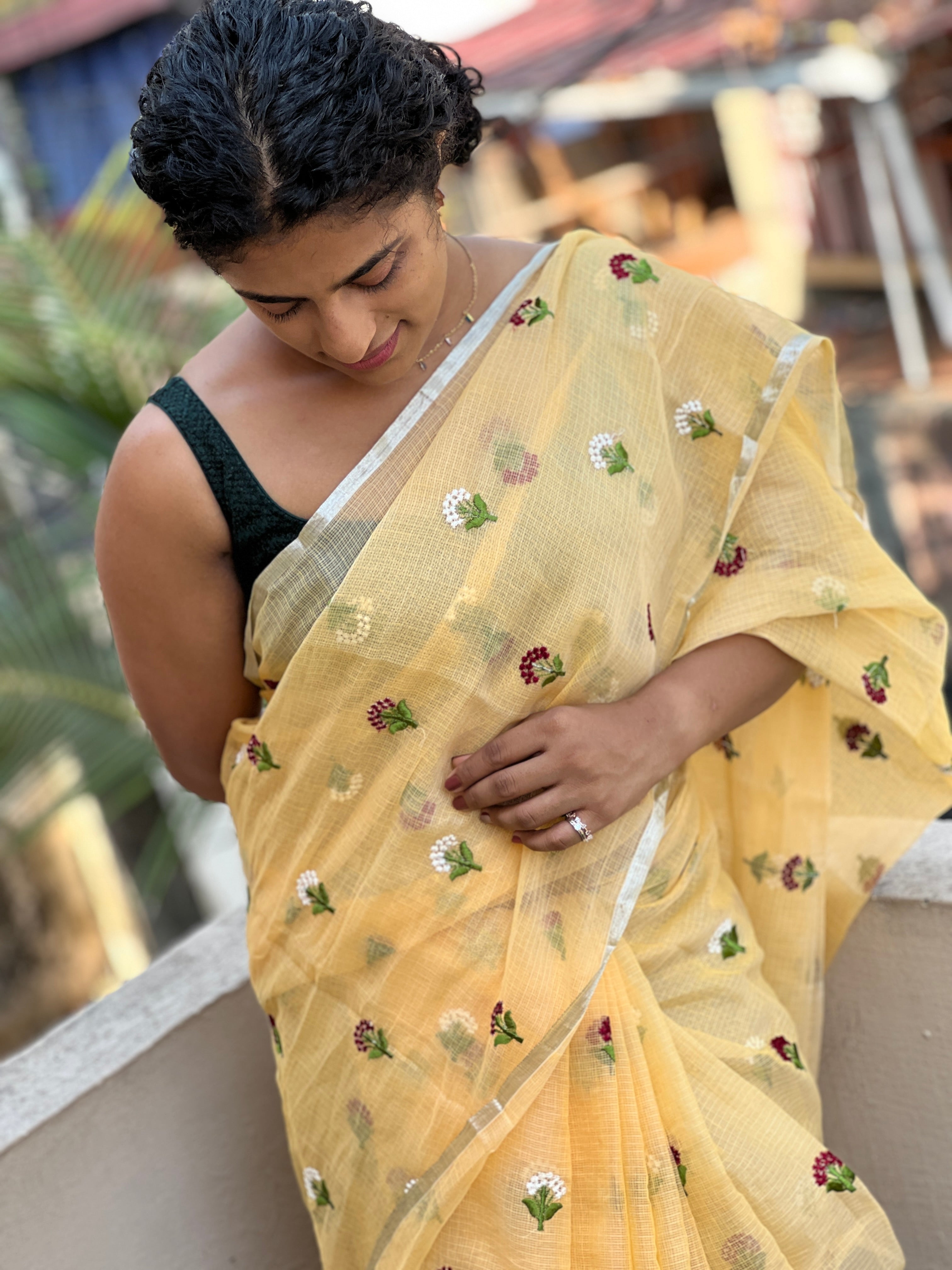 Floral Embroidery Check Kota Saree | RK287