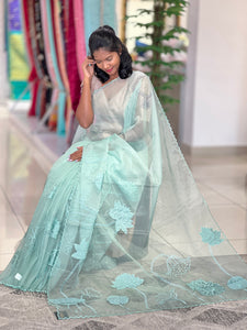 Floral Applique Detailed Organza Saree | MM117