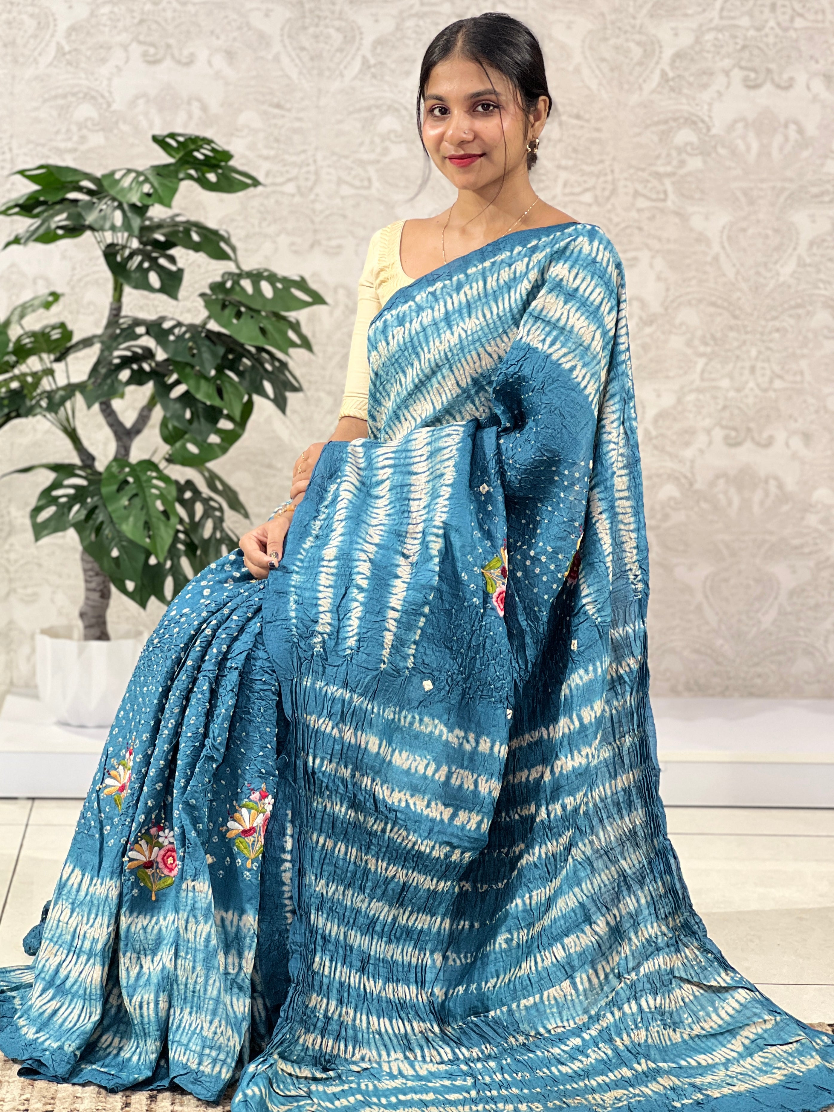 Bandhani Tie & Dye Pattern Tussar Saree | RGD465